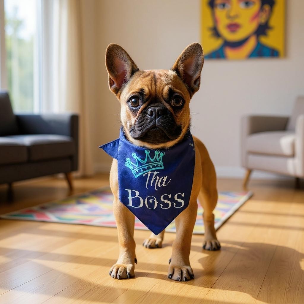 Medium Blue Tha Boss with Crown Dog Bandana Scarf