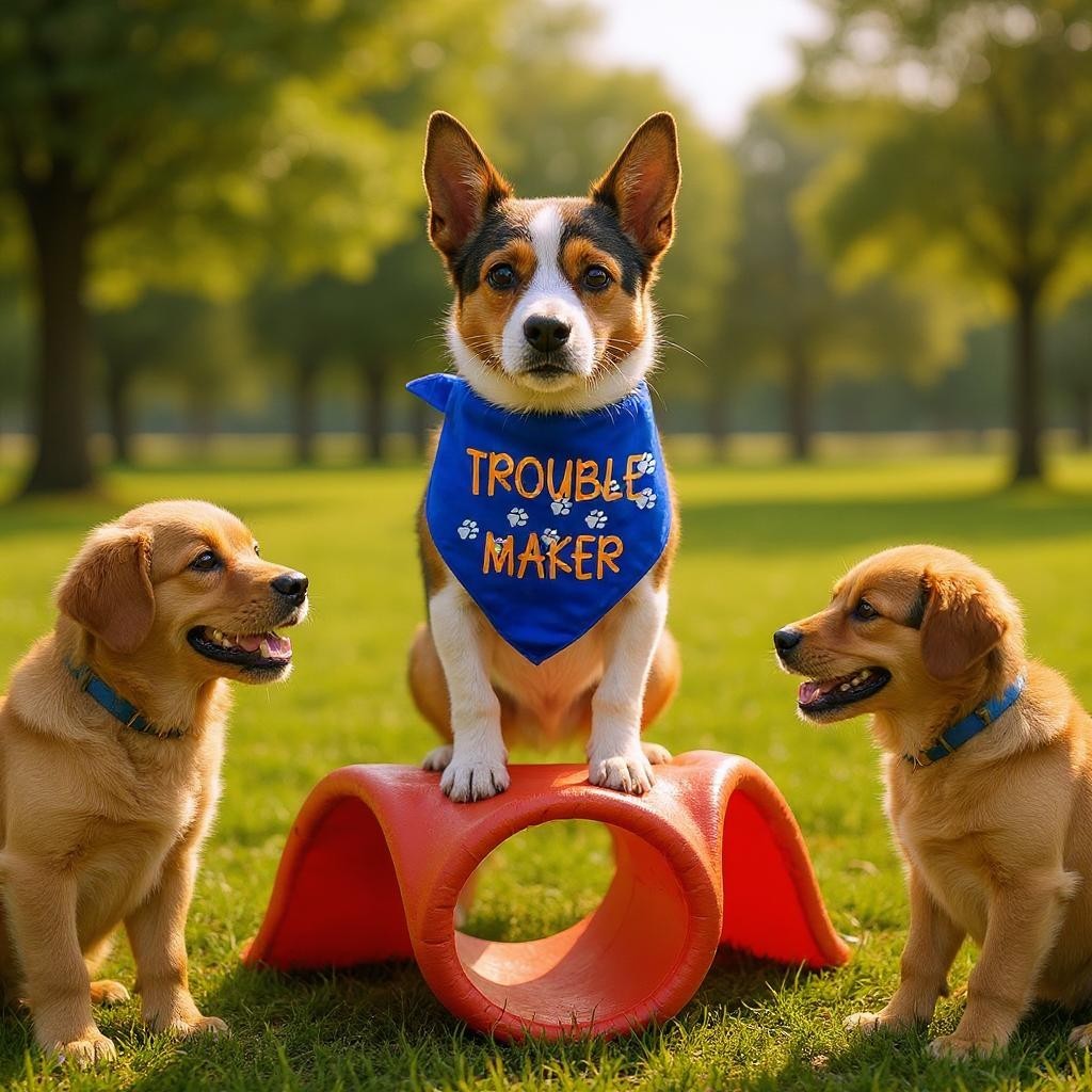 Medium Blue Trouble Maker Dog Bandana Scarf 
