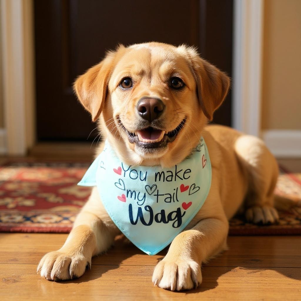 Medium White You Make My Tail Wag Dog Bandana `