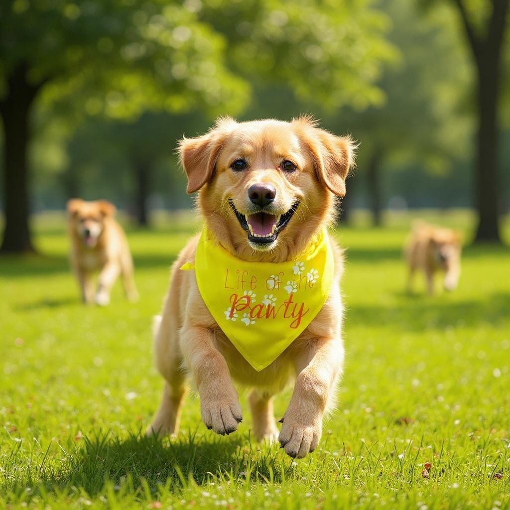 Medium Yellow Life of the Pawty Dog Bandana Scarf - Fun Hipster Dog's Clothes