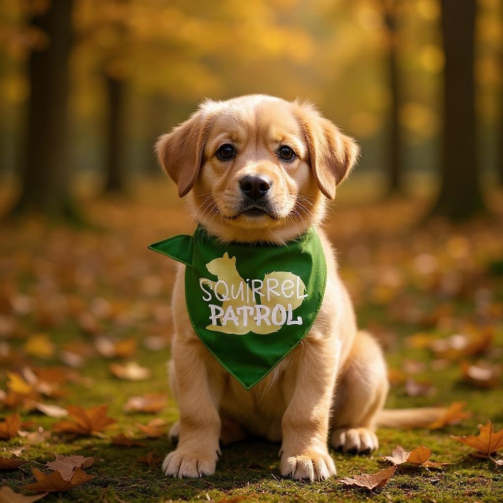 Medium Green Squirrel Patrol Dog Bandana Scarf
