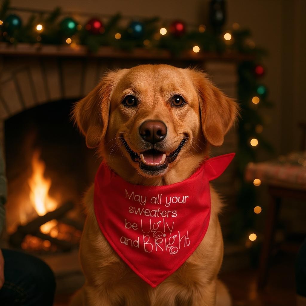 Medium Red May All Your Sweaters Be Ugly & Bright Christmas Dog Bandana