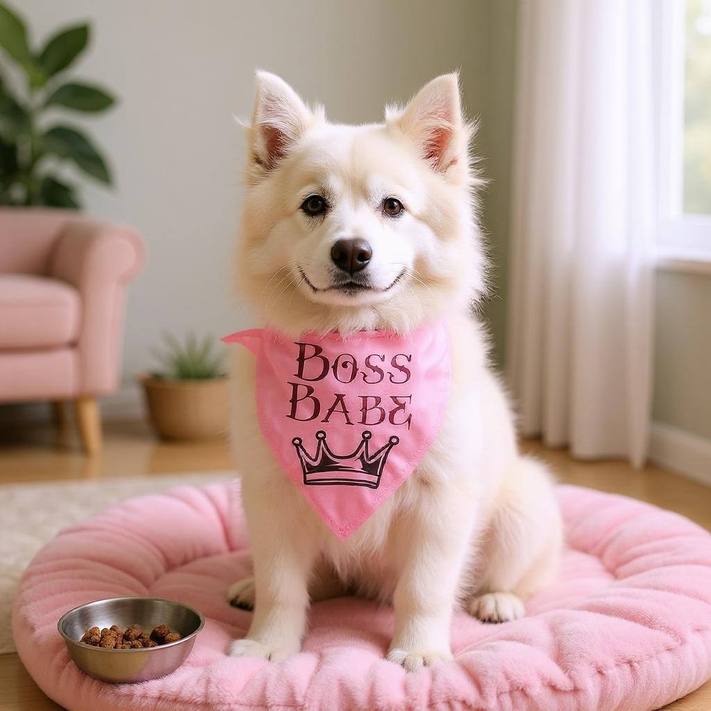 Medium Pink Boss Babe with Crown Dog Bandana 