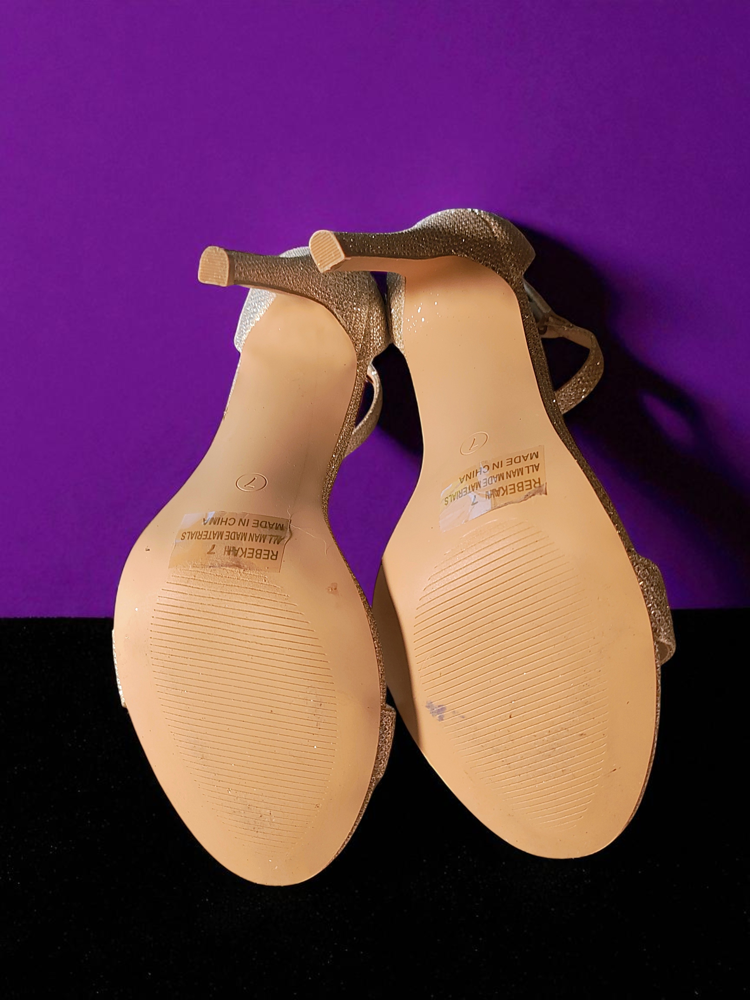 Charlotte Russe Glitter Beige Gold 4.5" Stiletto High Heels with Ankle Strap