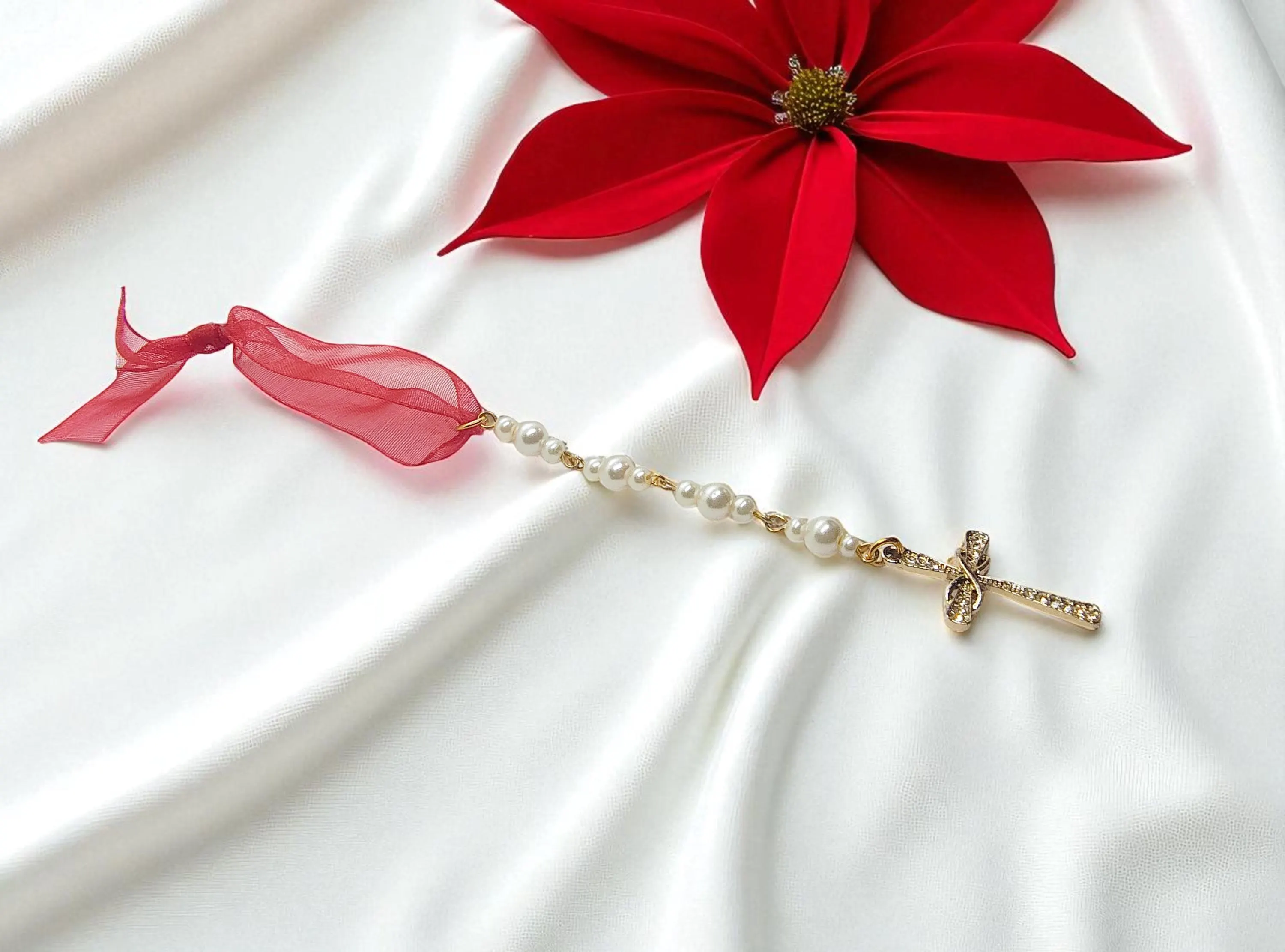 Christian Cross Pearl Beaded Icicle Ornament
