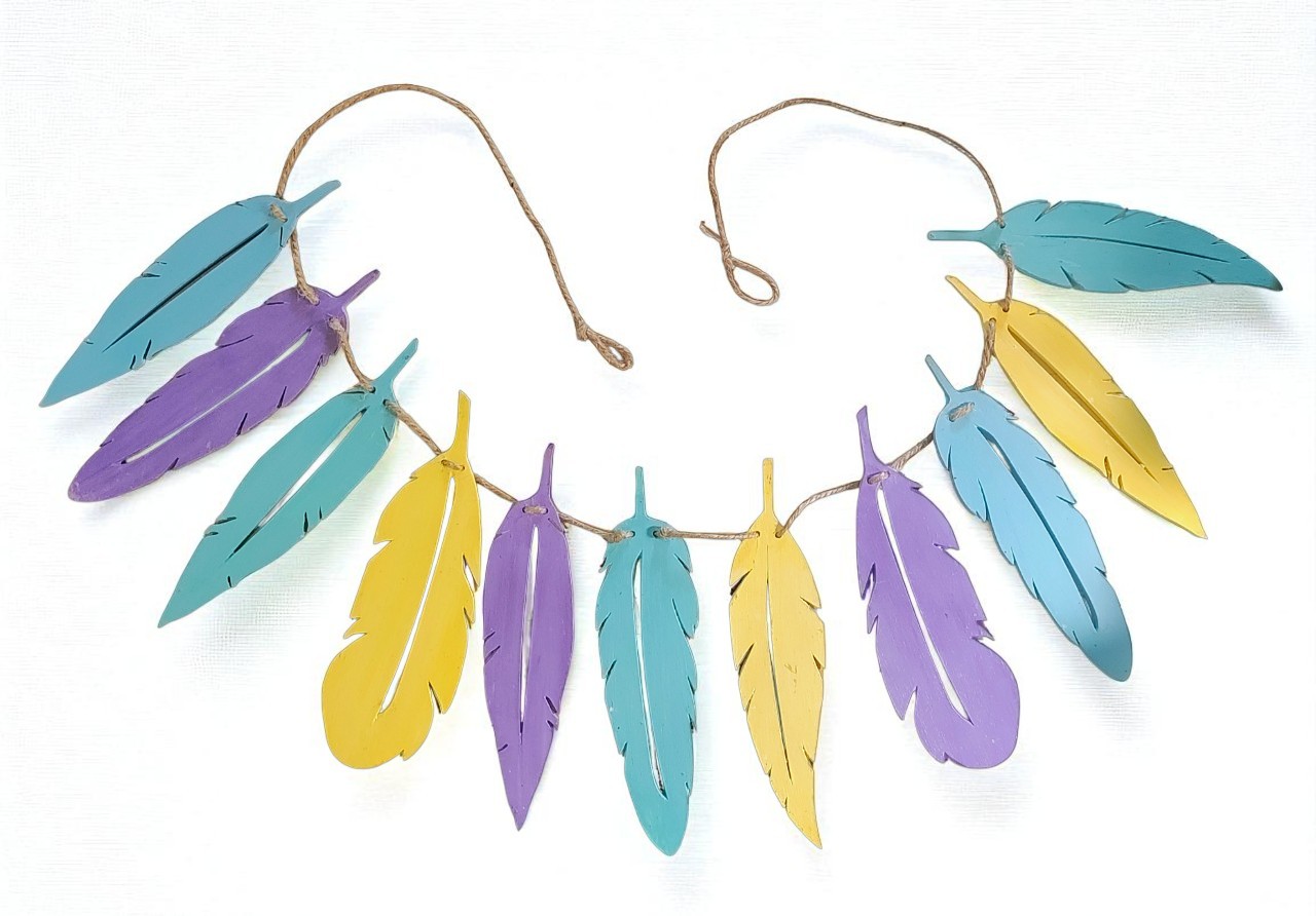 Colorful Wooden Feather Flag Banner 