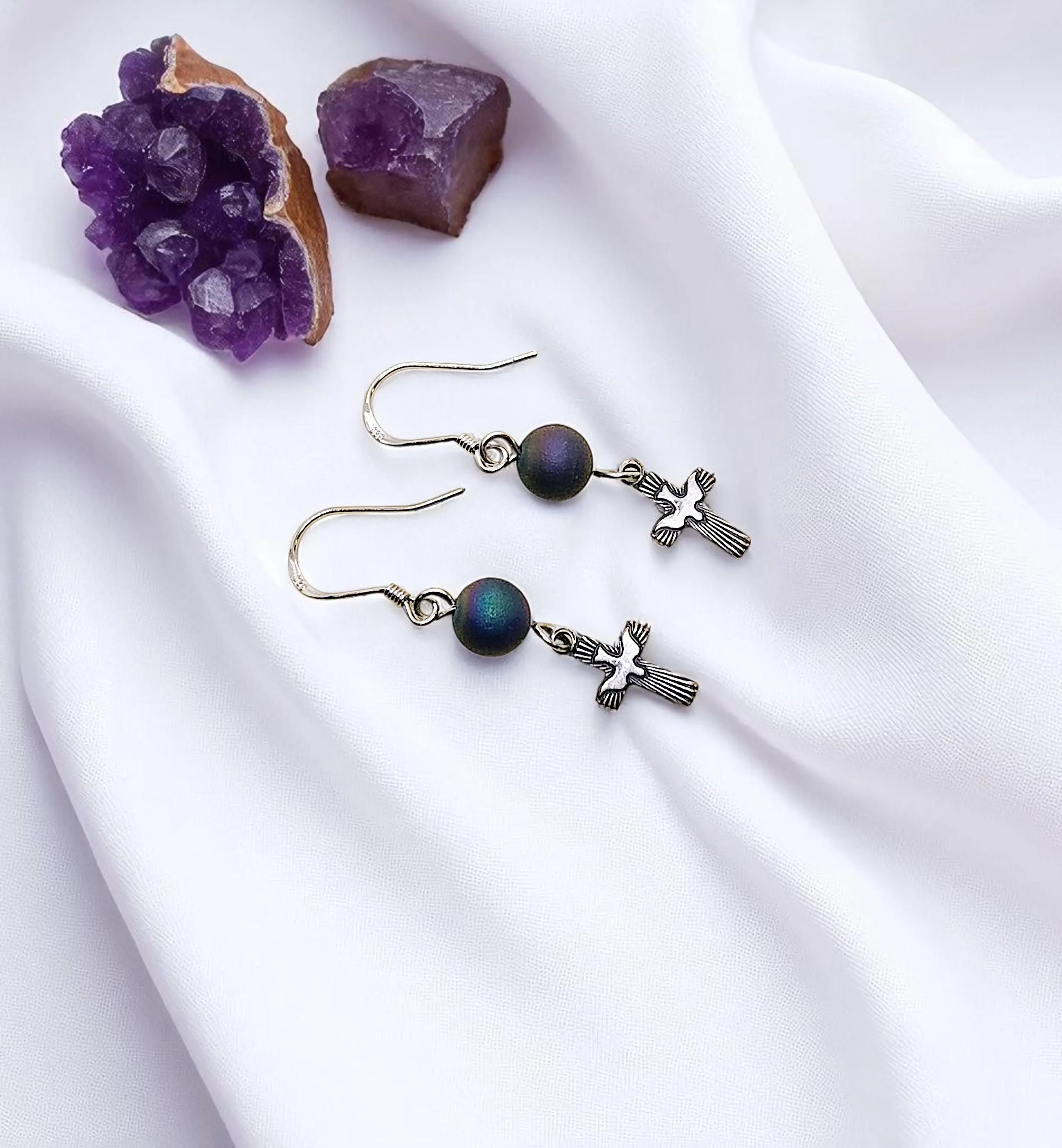 Sterling Silver Dainty Cross Earrings