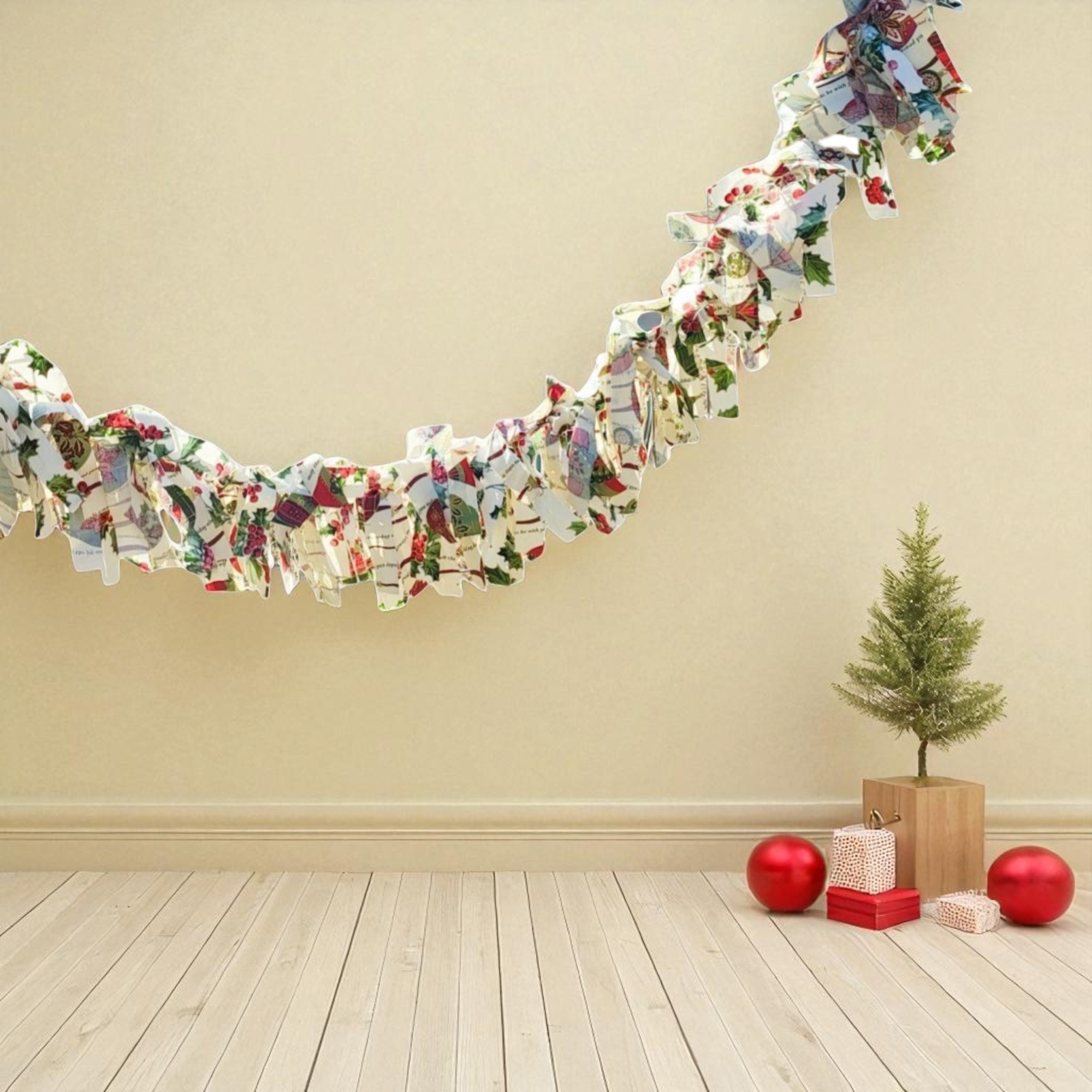 Handmade Christmas Fabric Rag Flag Garland Banner 