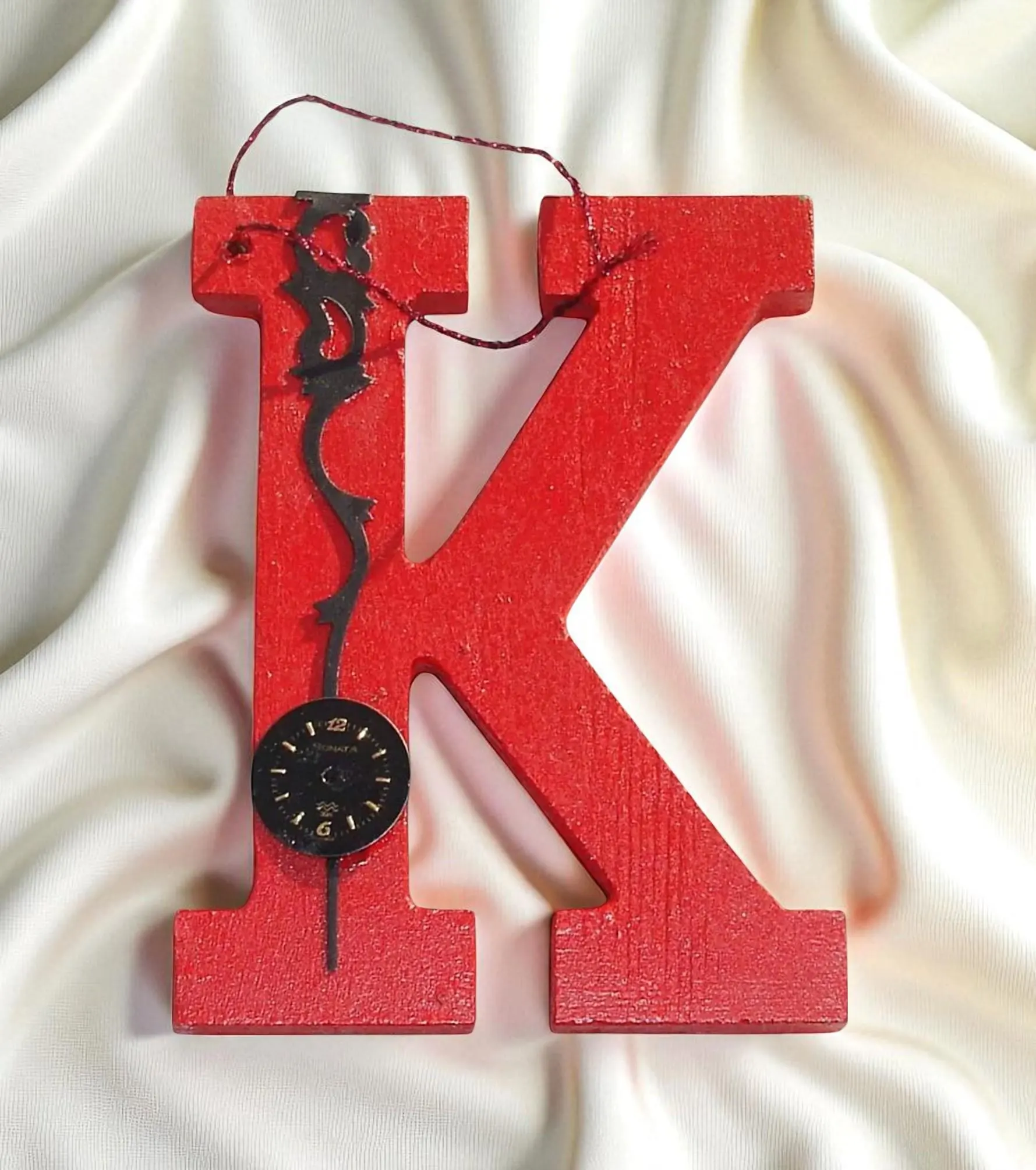 Handcrafted Wooden Letter Initial K Ornament 