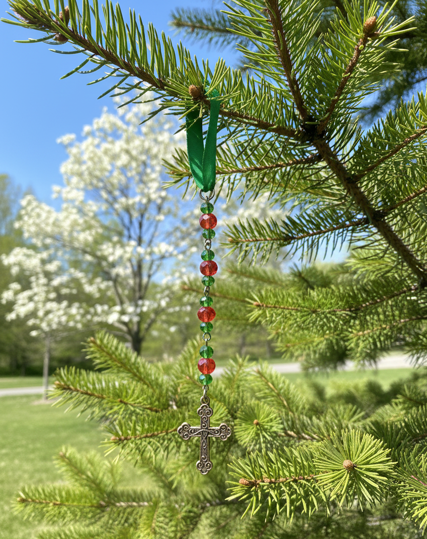 Christian Cross Beaded Holiday Icicle Ornament 