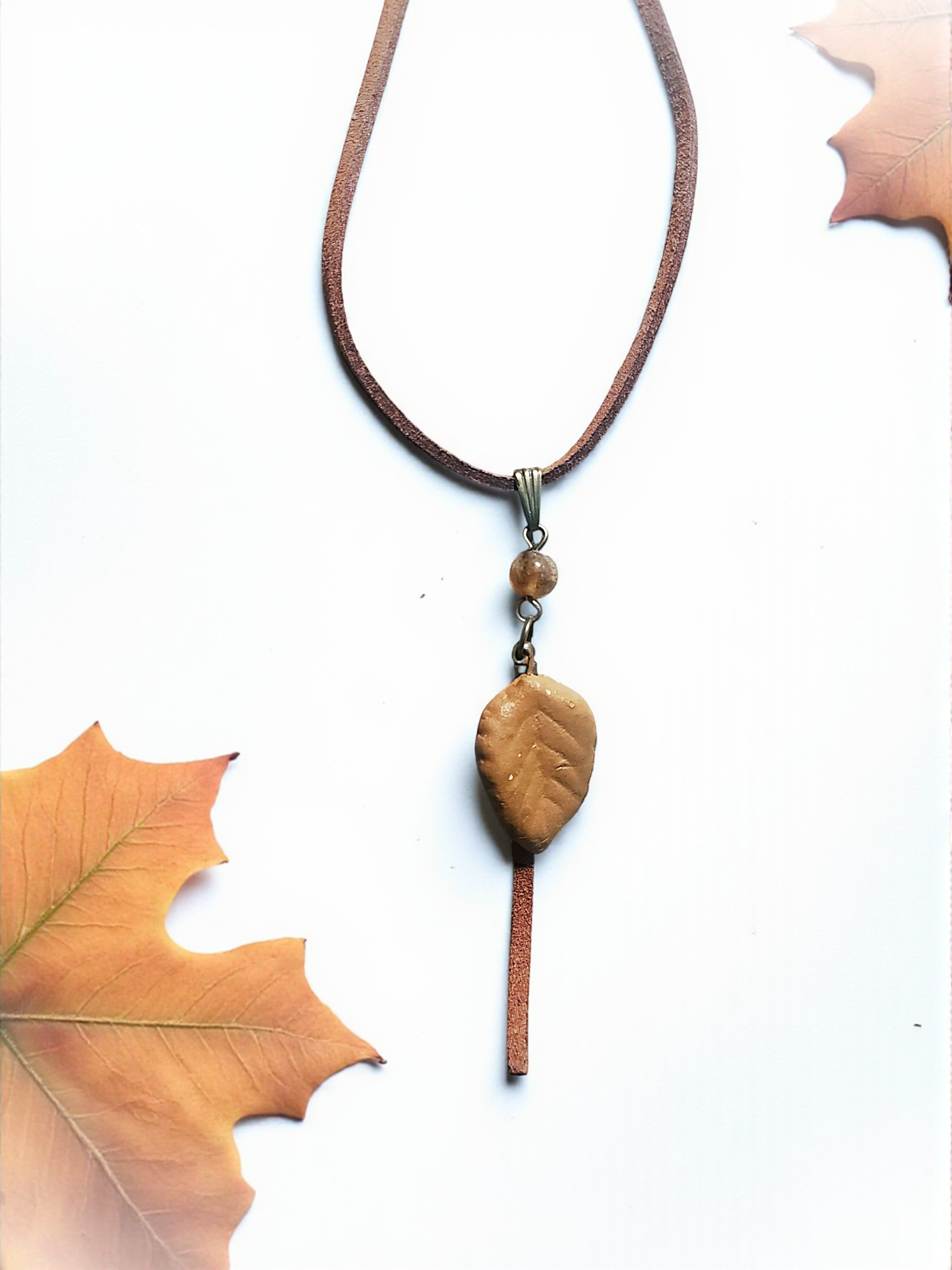 Bronze Autumn Leaf, Gemstone, & Suede Jewelry Set
