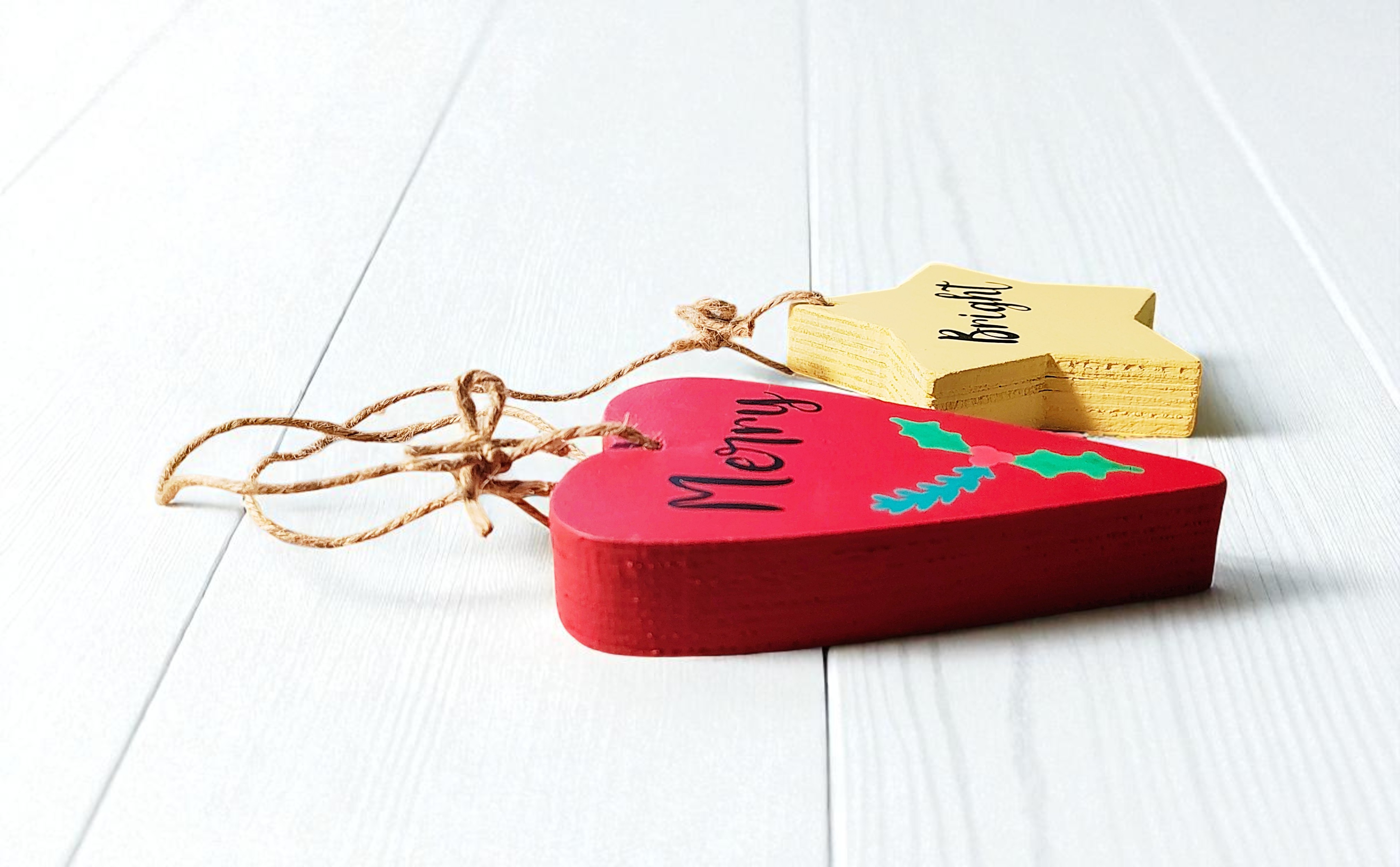Wooden Merry Heart & Bright Star Decorative Ornament