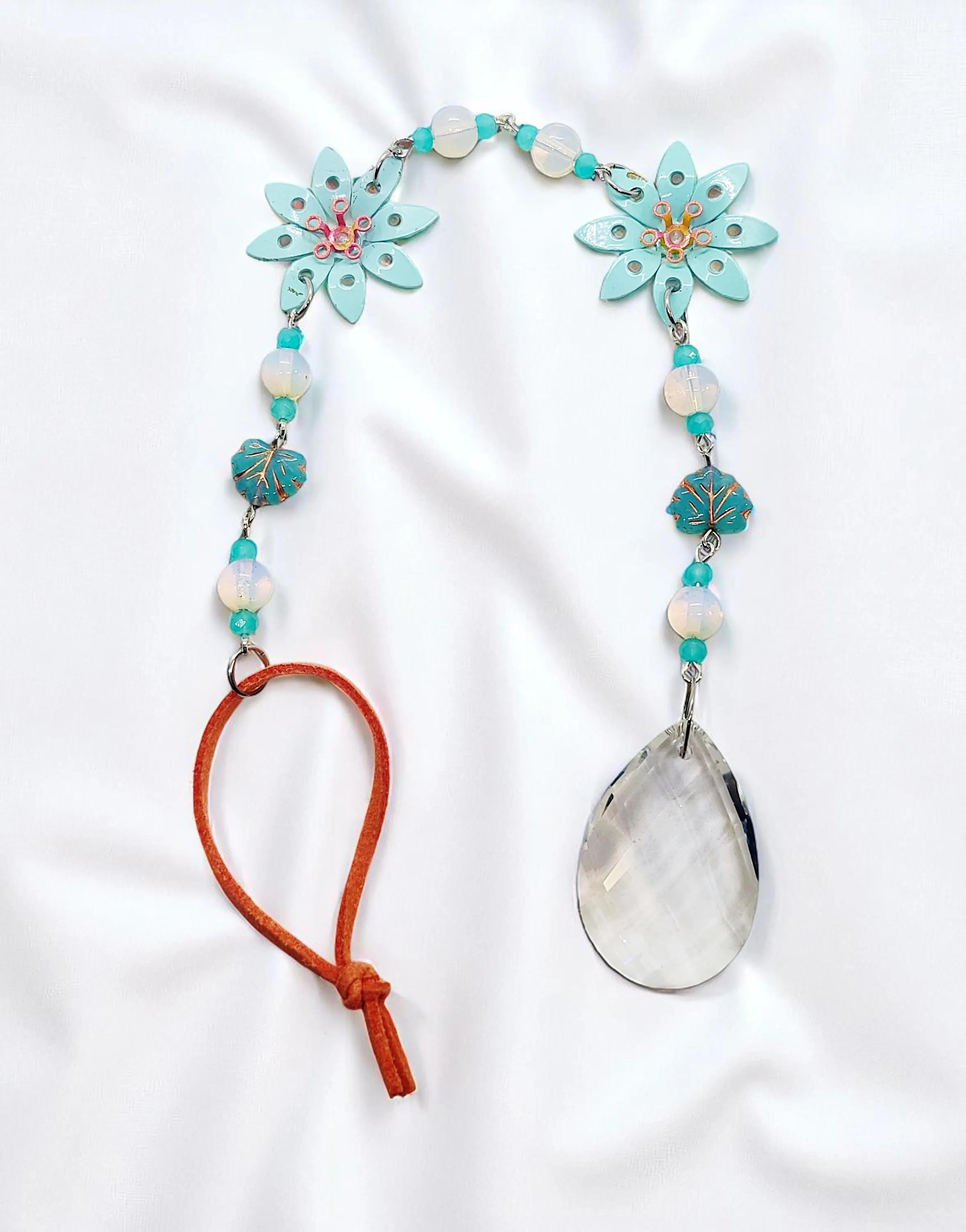 Turquoise Flower Suncatcher with Crystal Prism