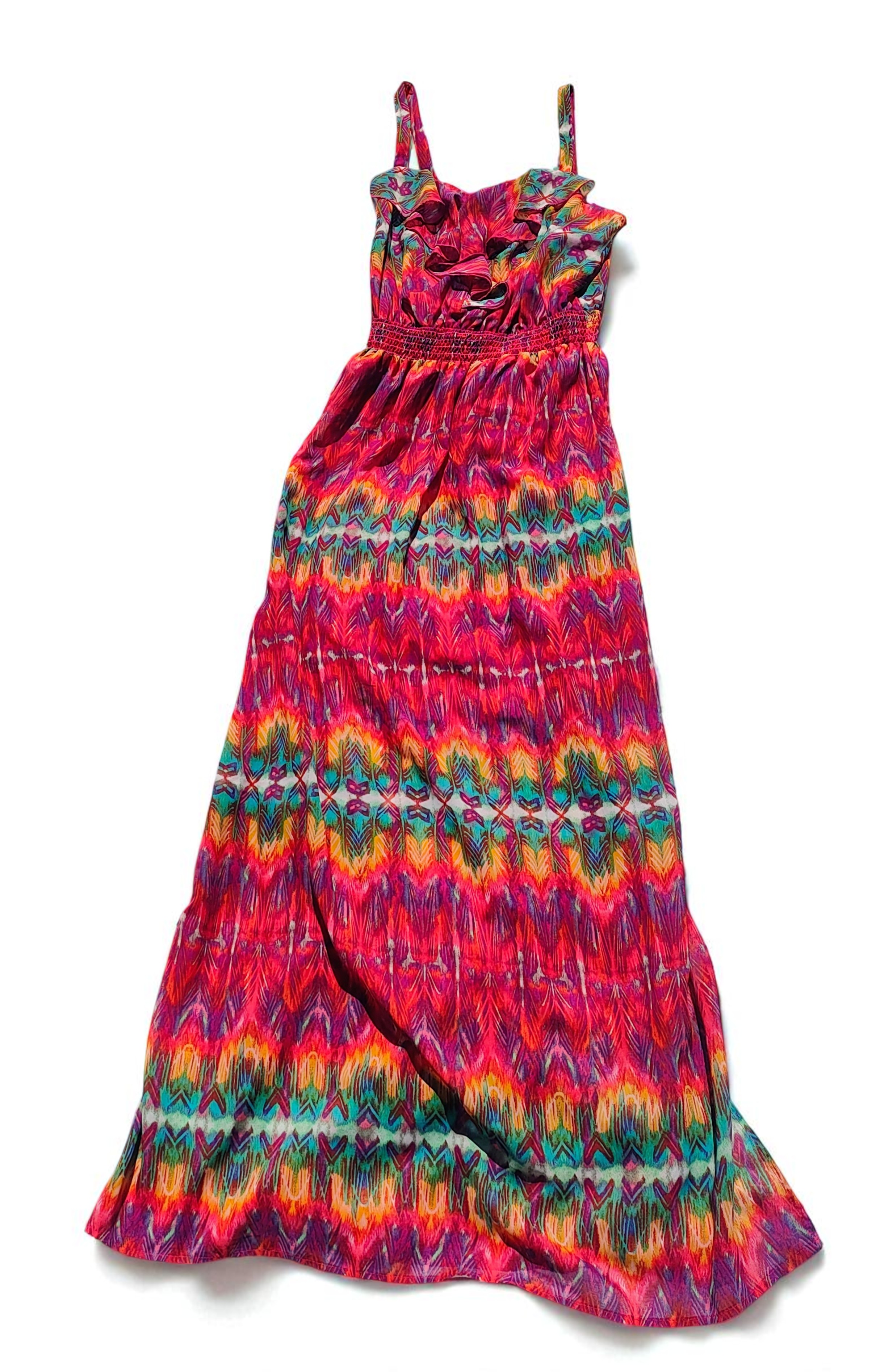 Women's Medium Colorful Pink Strapless Tiered Ruffle Maxi Dress