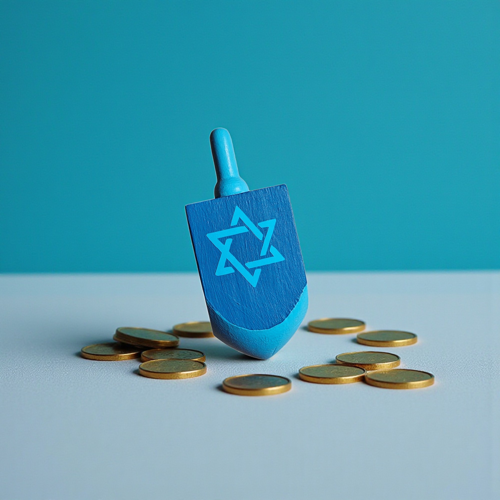 Large Hand Painted Wooden Blue Hanukkah Dreidel Decoration