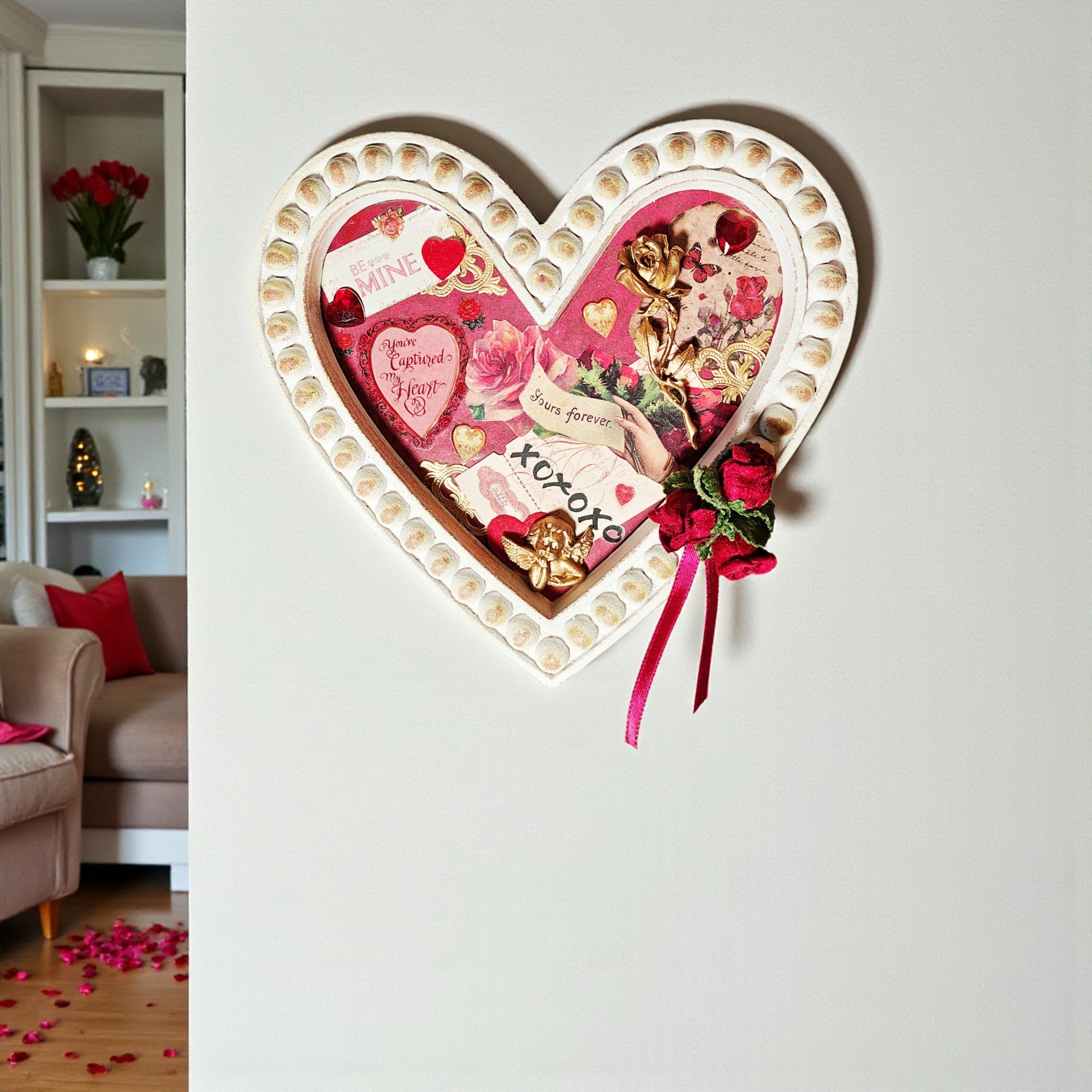 Shabby Chic Vintage Inspired Mixed Media Heart Wall Art