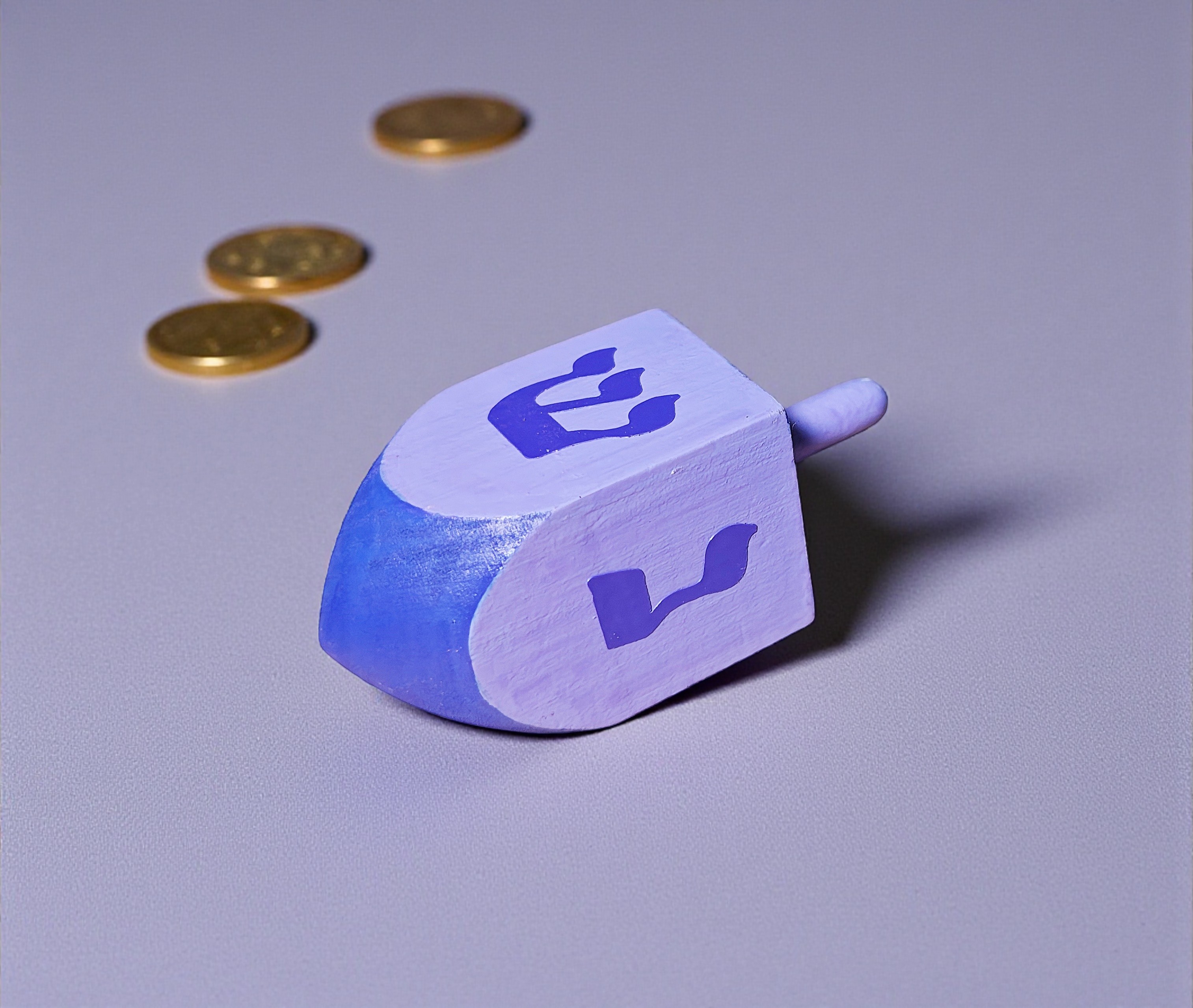 Large Hand Painted Wooden Purple Hanukkah Dreidel Decoration