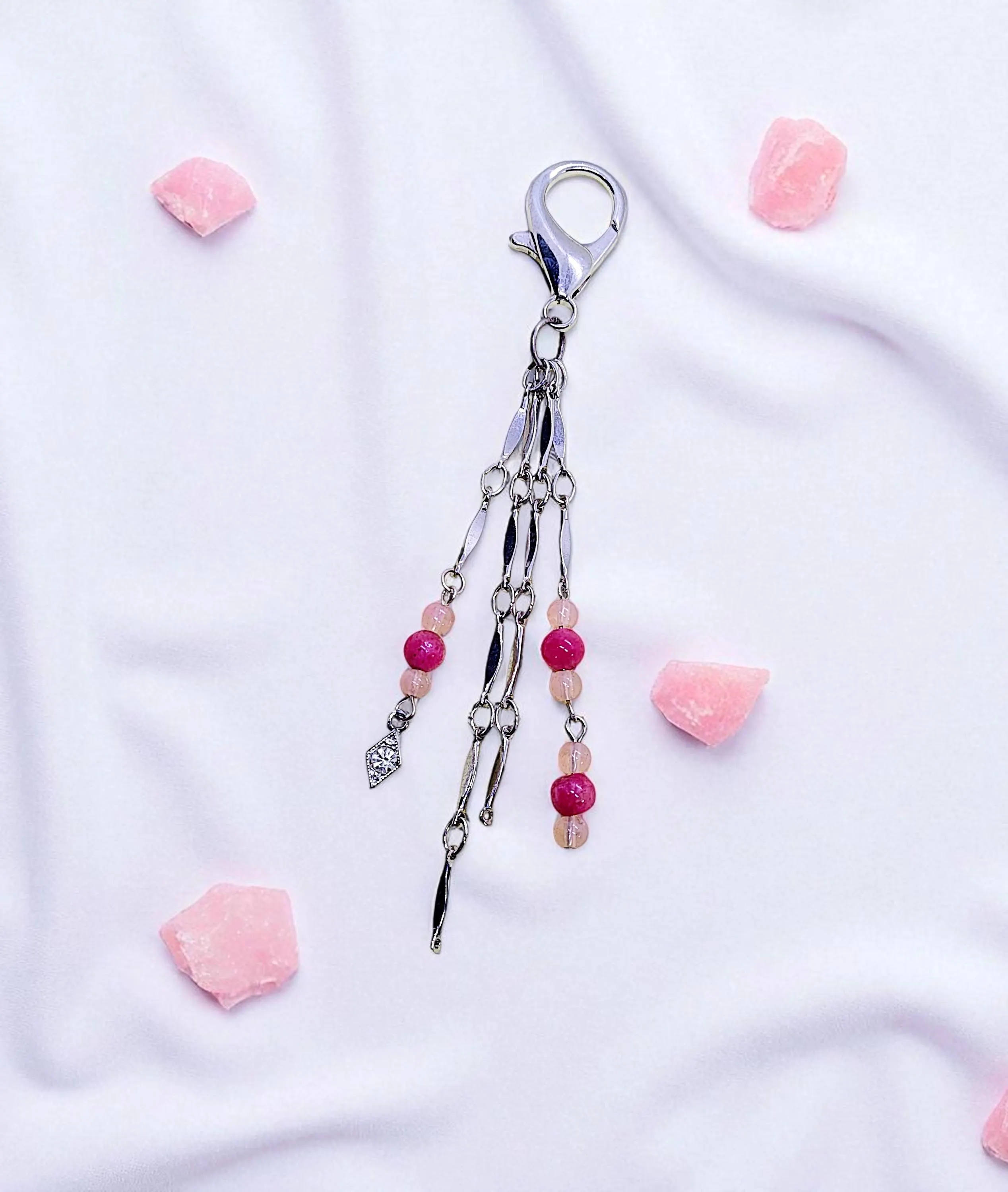 Silver & Pink Gemstone Fashion Charm, Belt Charm, Shoe Charm, Zipper Charm, Bag Charm  