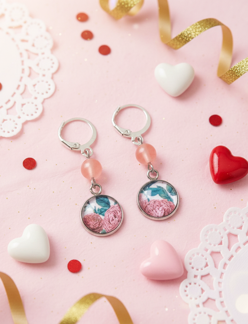 Pink Floral Dangle Earrings