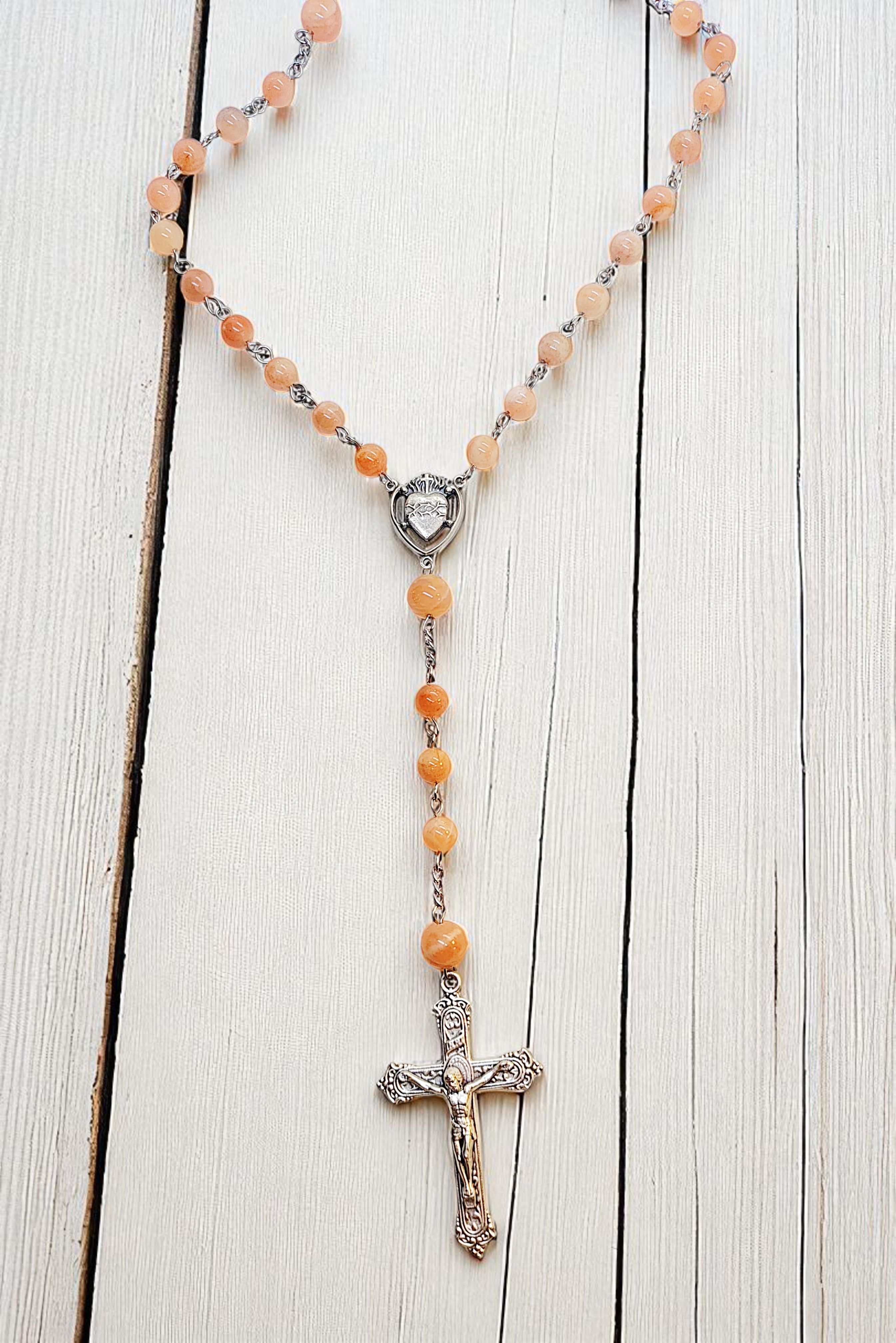 Sunstone Gemstone Rosary Beads Necklace