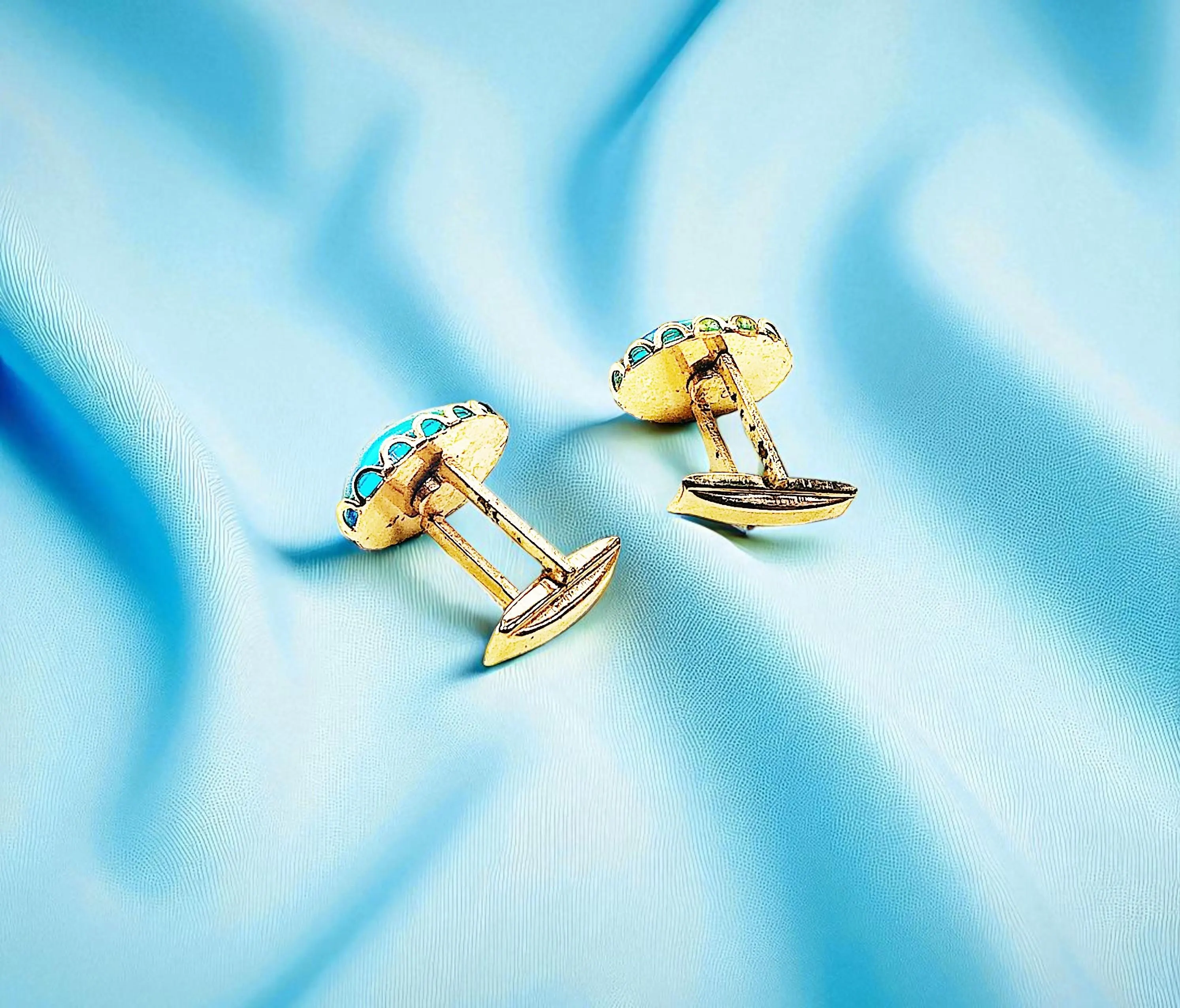 Men's Sky Blue and Gold Shirt Cuff Links Set 