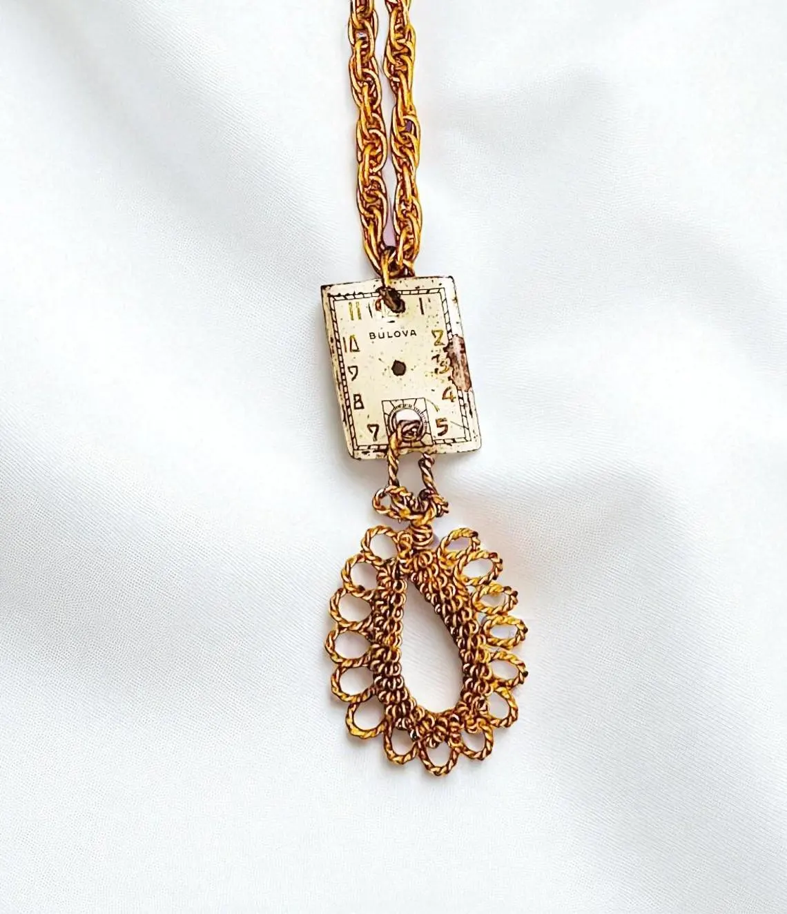 Upcycled Golden Watch Face Steampunk Pendant on Chain