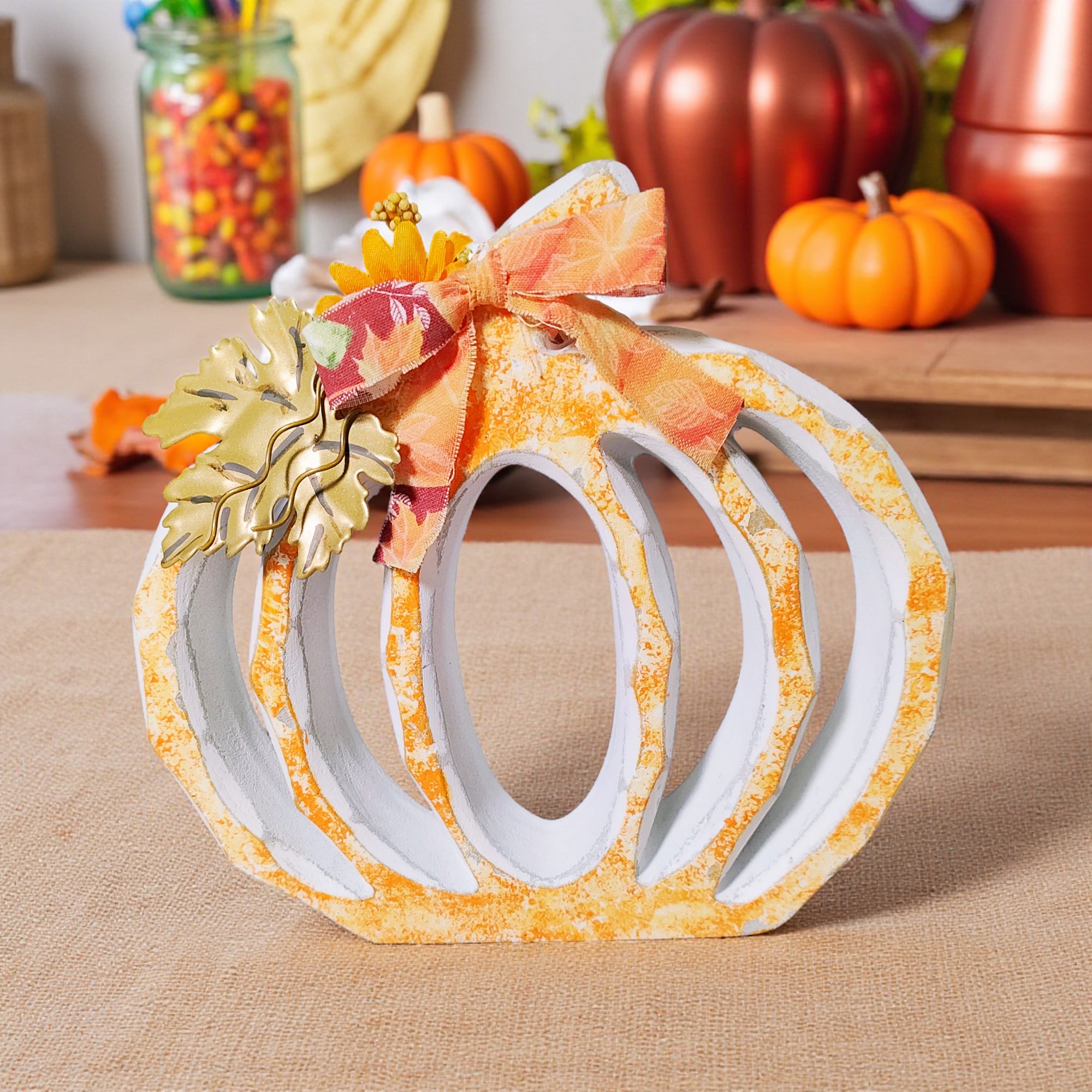 Harvest Orange Wood Pumpkin Decoration
