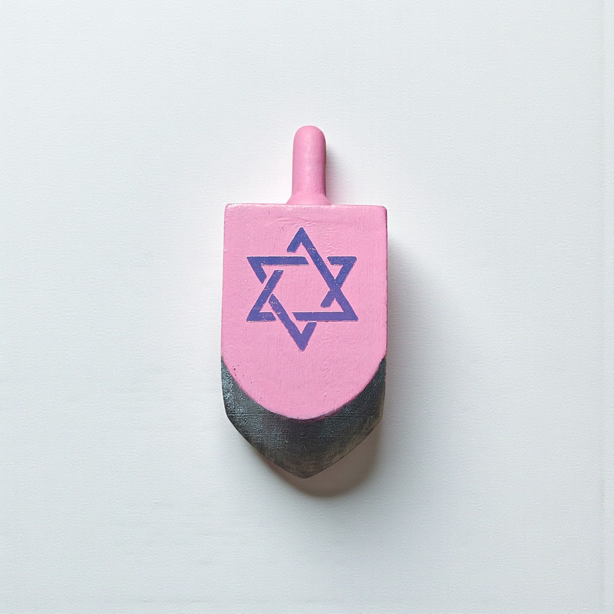 Large Hand Painted Wooden Pink Hanukkah Dreidel Decoration
