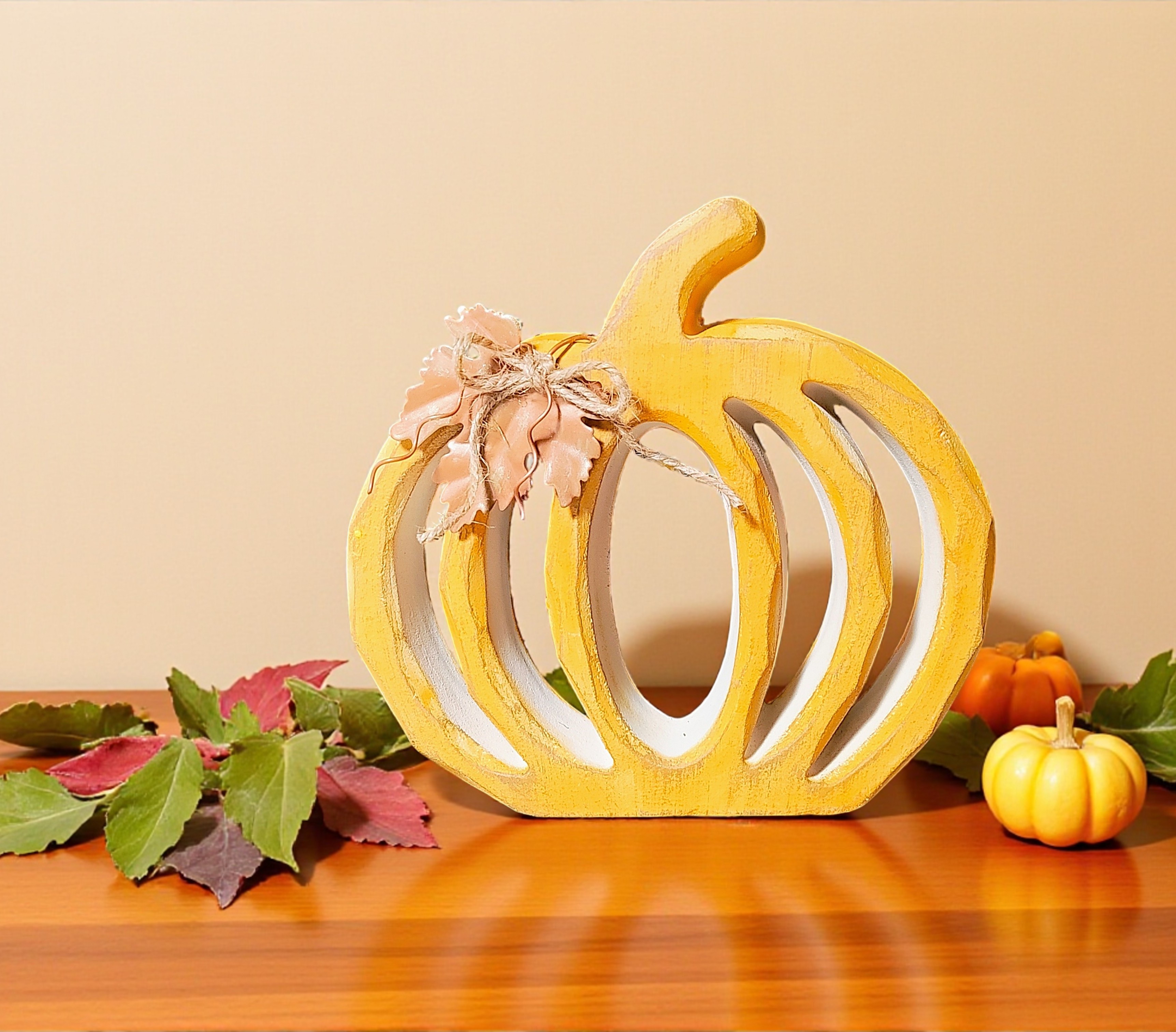 Harvest Orange Wood Pumpkin Decoration