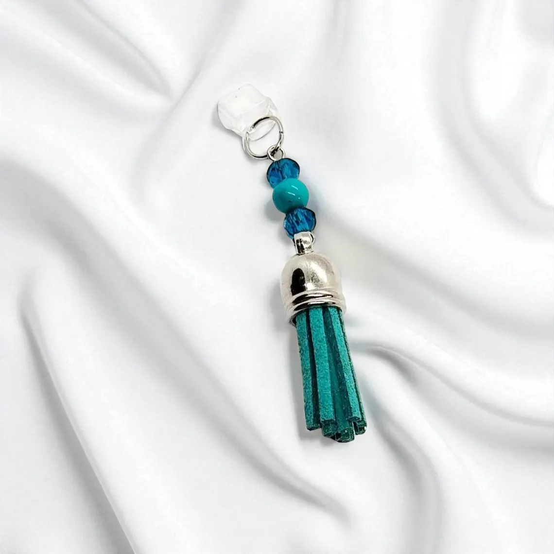 Teal Tassel Beaded Dust Plug Phone Charm