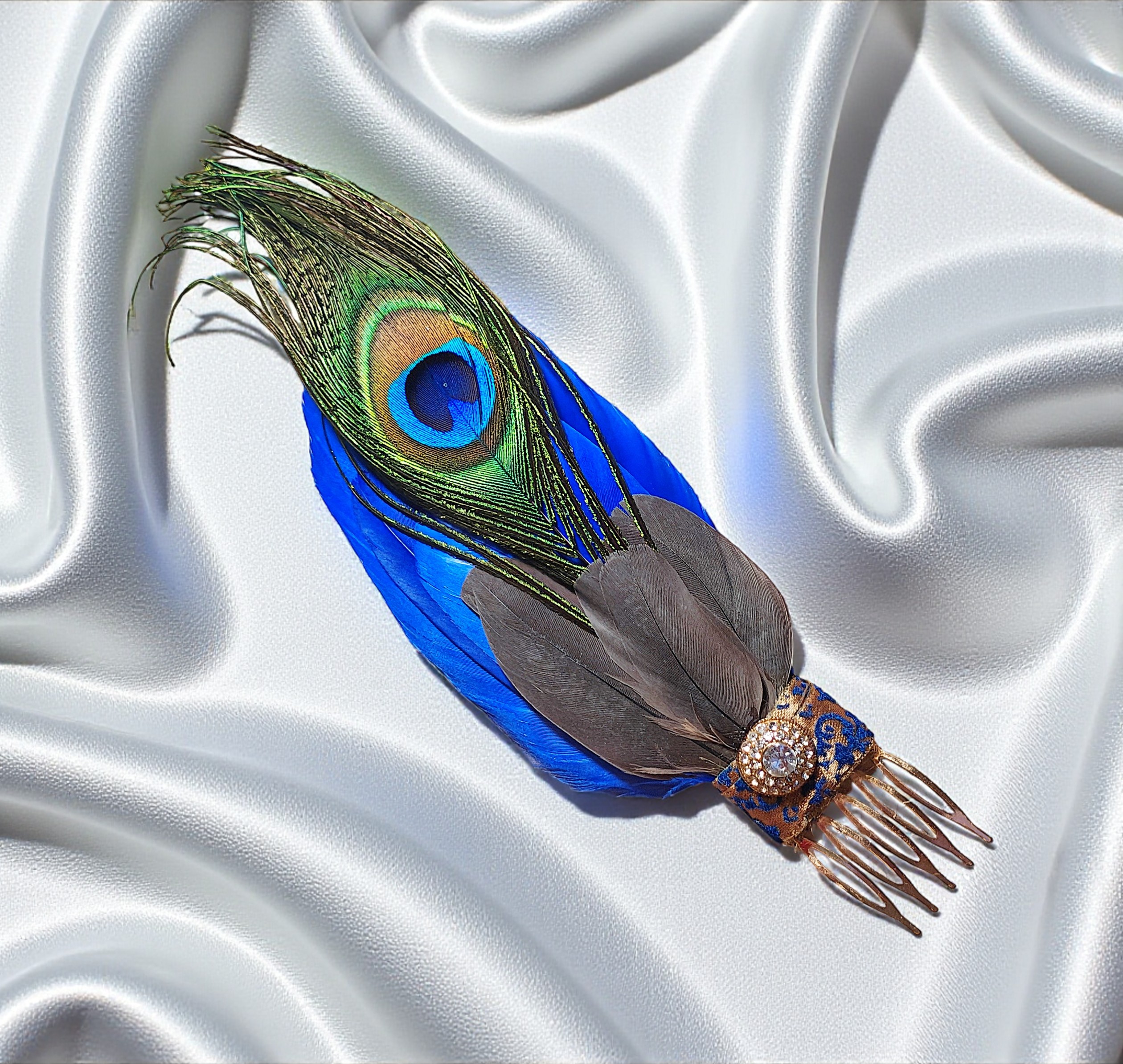 Rhinestone Feather Hair Comb