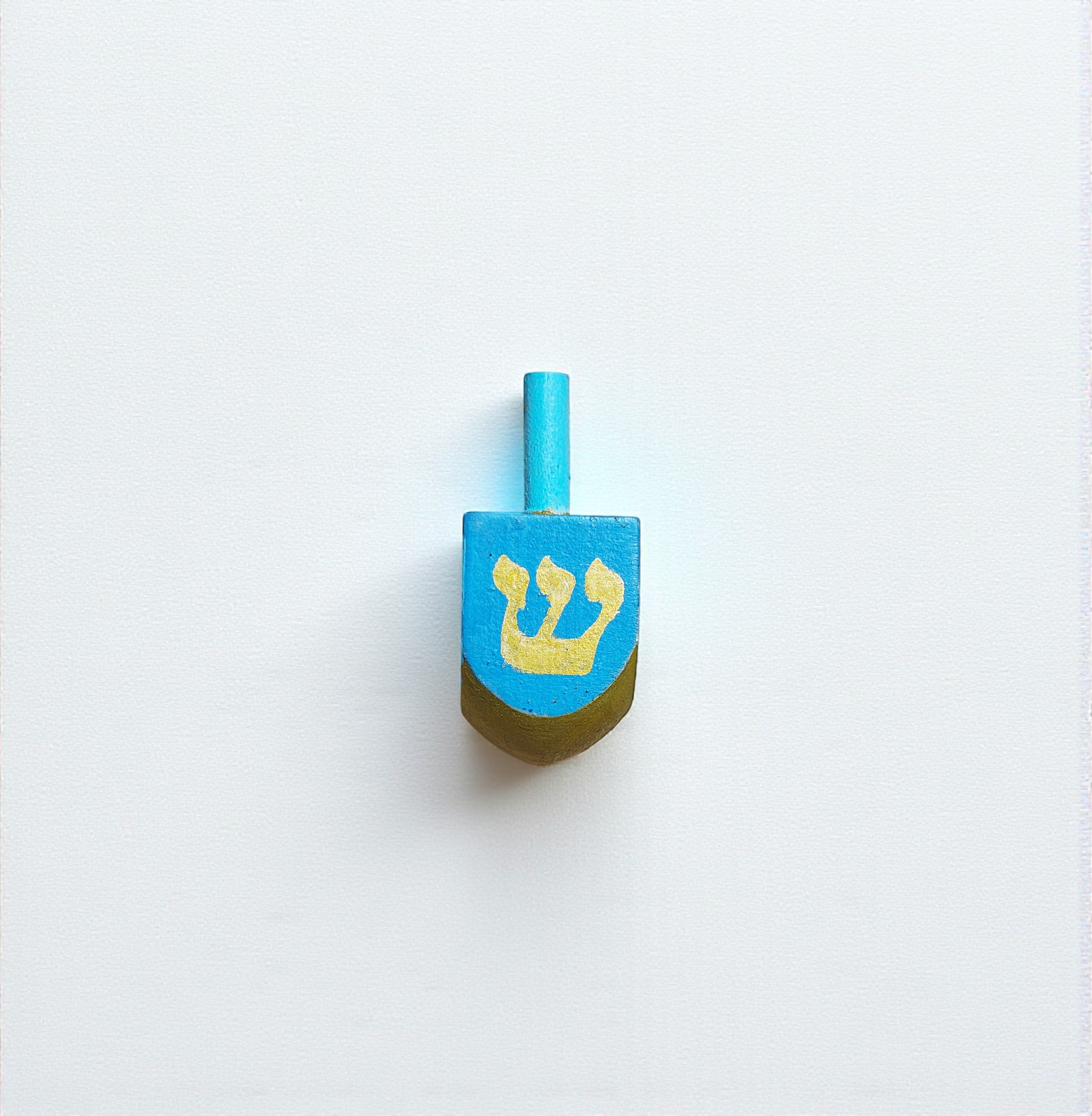 Hand Painted Wooden Blue & Gold Hanukkah Dreidel Game