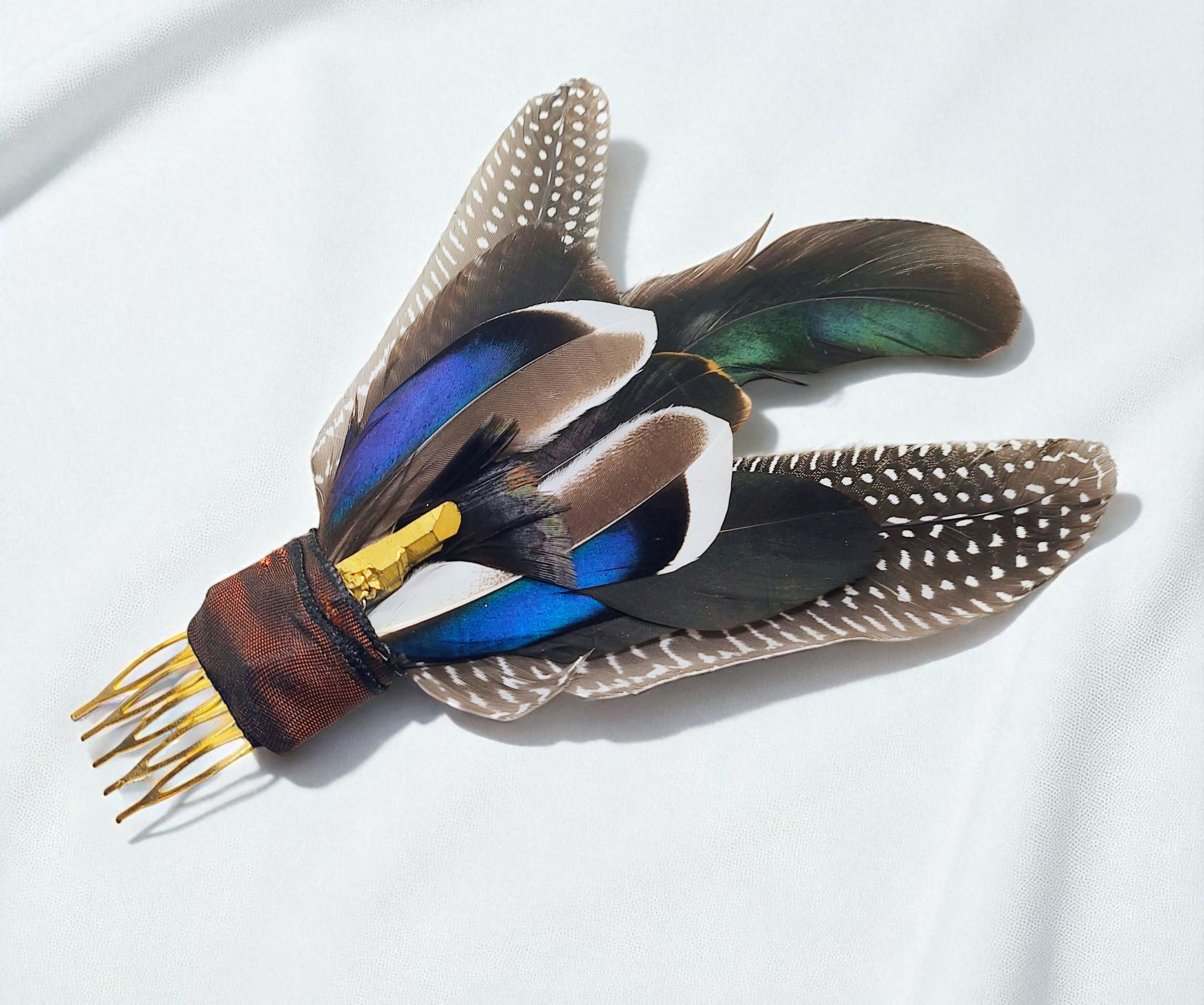 Quartz Point Feather Hair Comb
