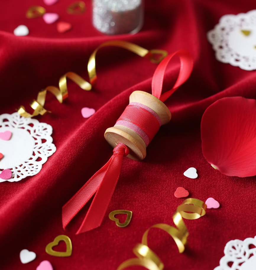 Rustic Wooden Pink Ribbon Spool Ornament 