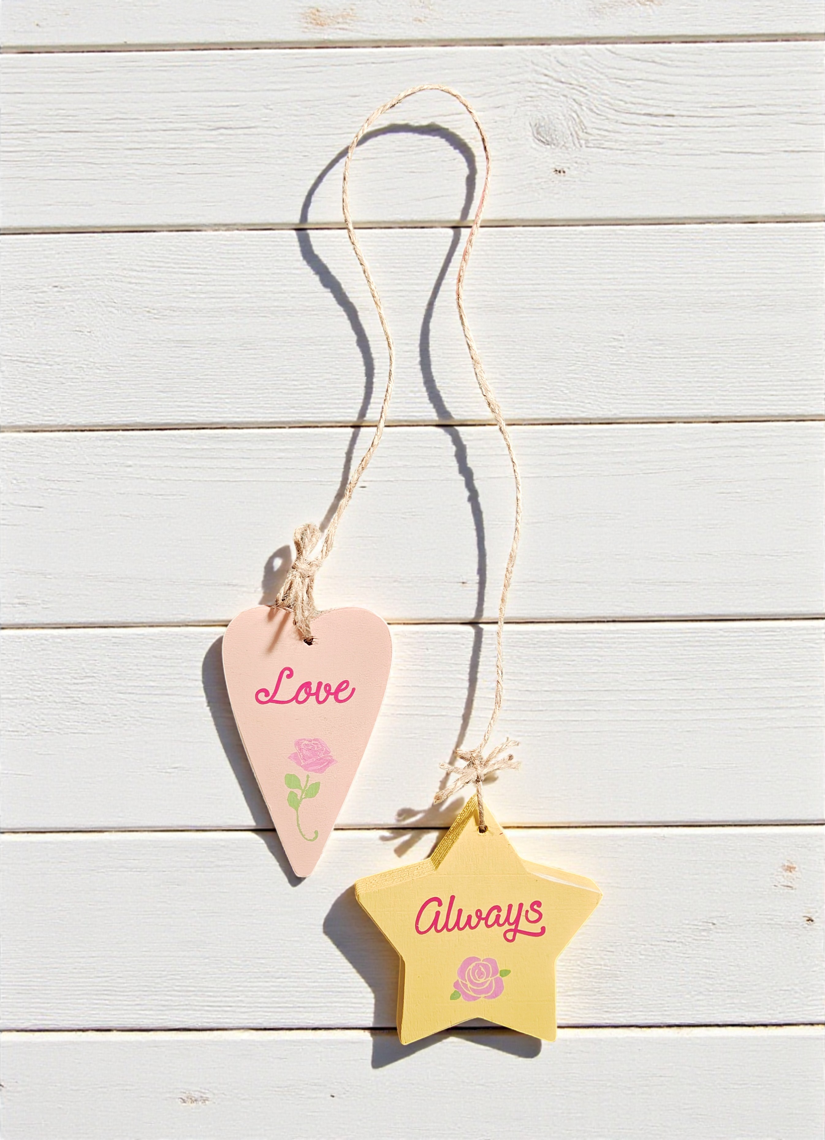 Romantic Wood Heart & Star Love Always Door Hanger Ornament