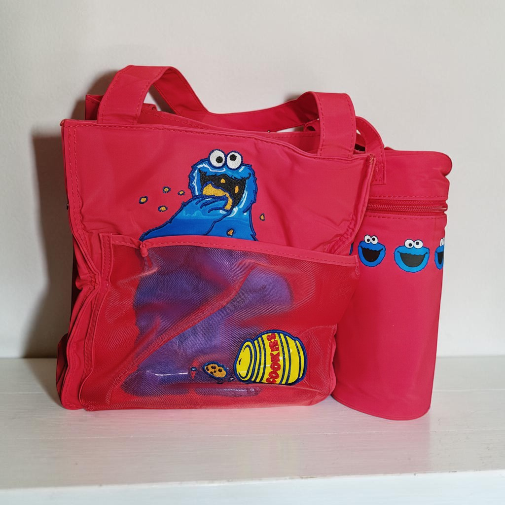 RARE Sesame Street Cookie Monster Insulated Diaper & Bottle Tote Bag Set with Bottle Holder