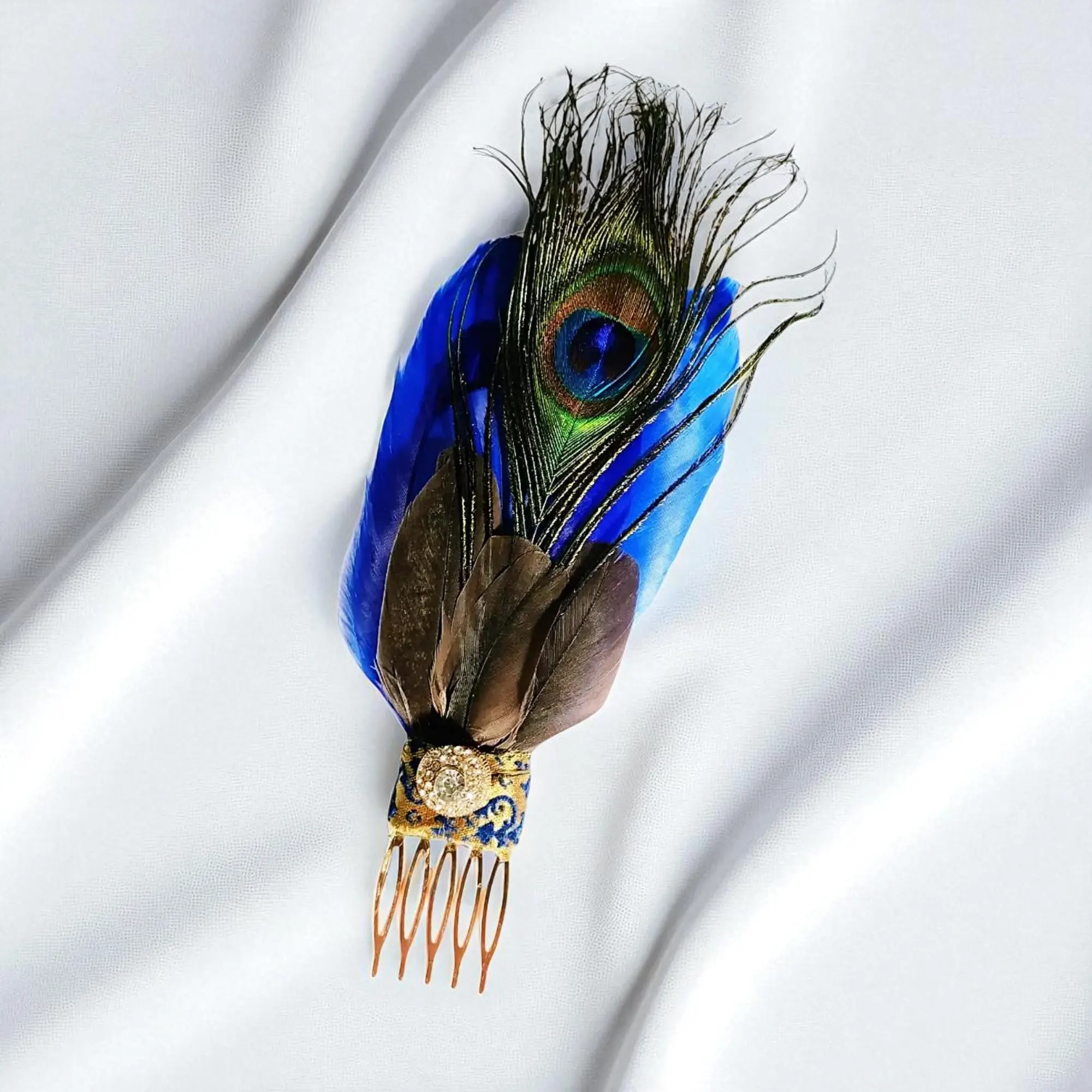 Rhinestone Feather Hair Comb