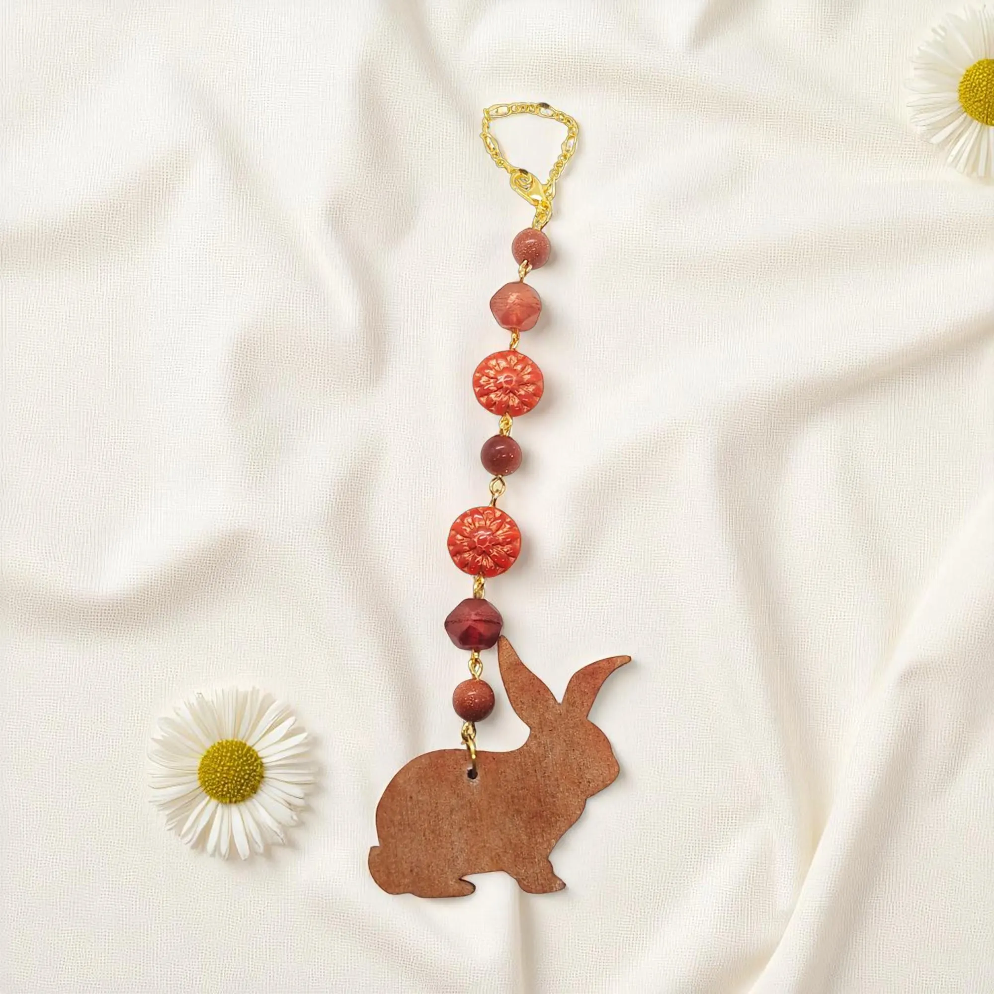 Bunny Rabbit & Gemstone Rearview Mirror Car Charm 