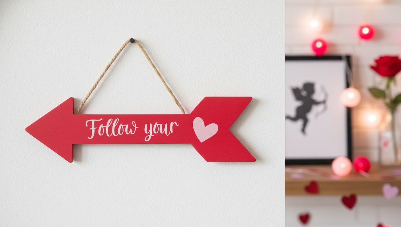 Handmade Decorative Wooden Follow Your Heart Arrow Sign 
