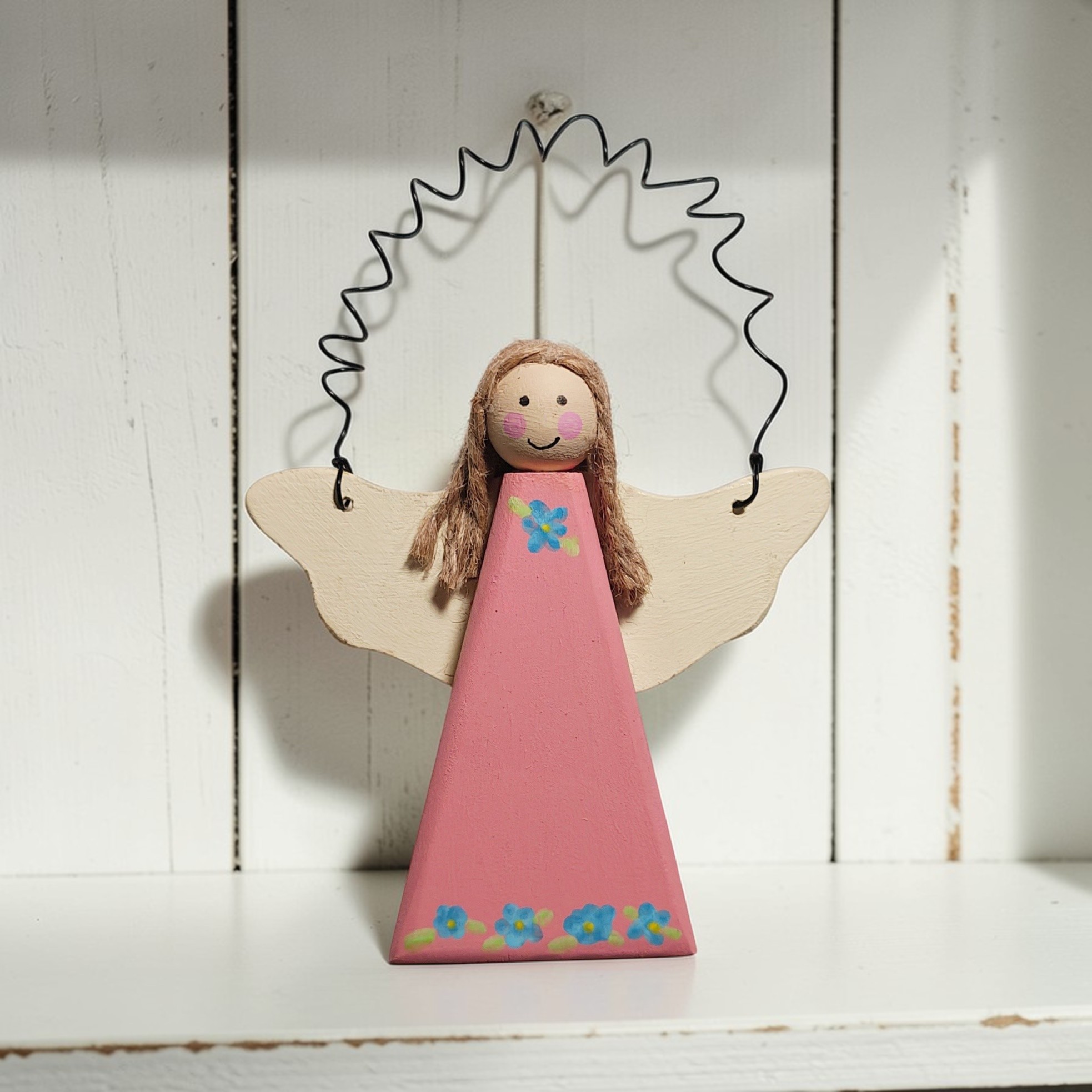 Wooden Spring Floral Angel Ornament