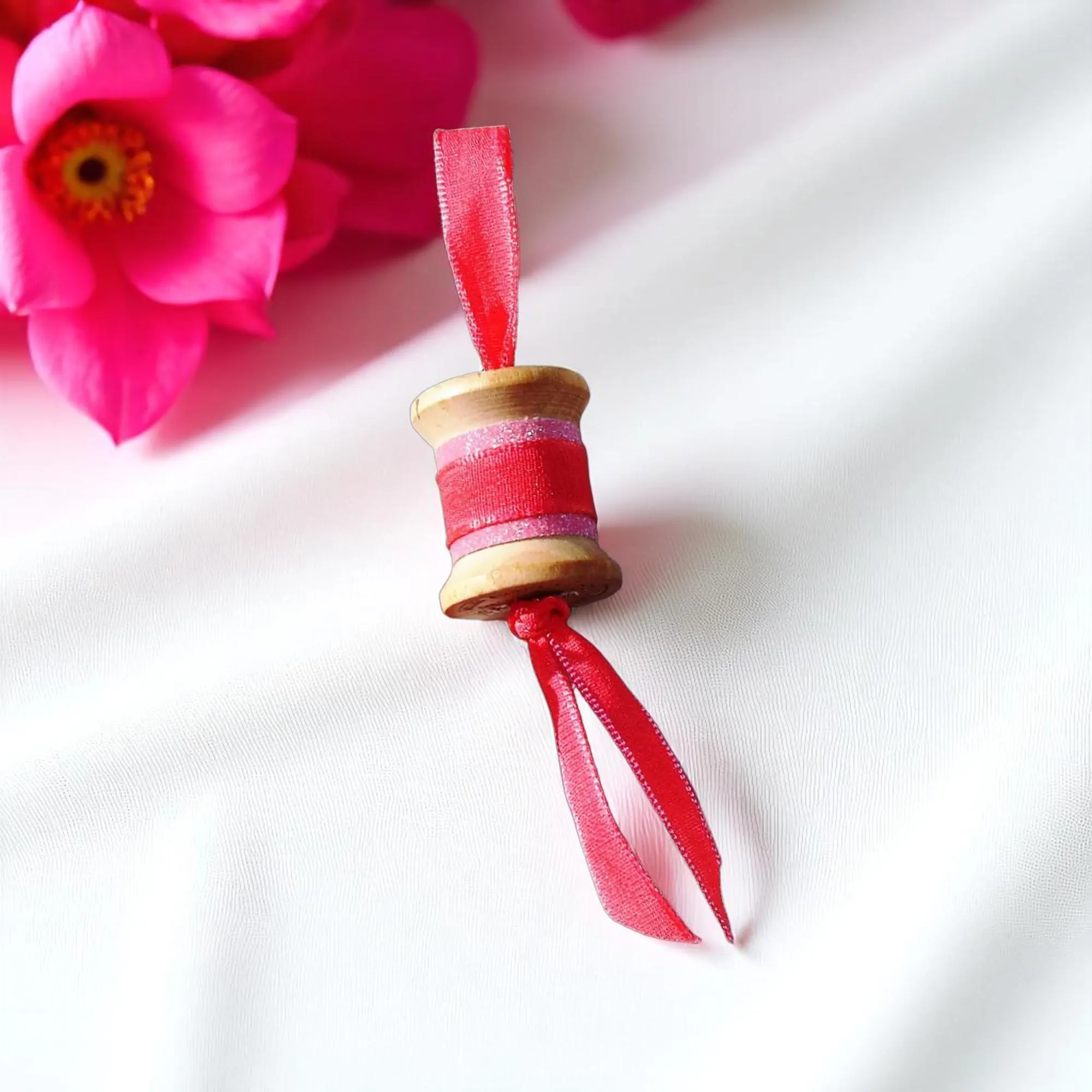Wooden Decorative Pink Spool Ornament 