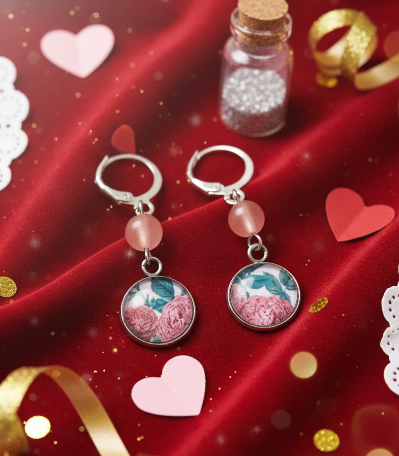 Pink Floral Dangle Earrings