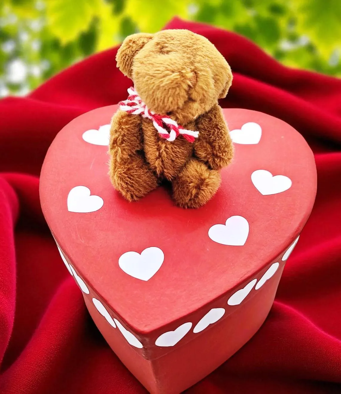 Hand Painted Heart Shaped Teddy Bear Trinket Box 
