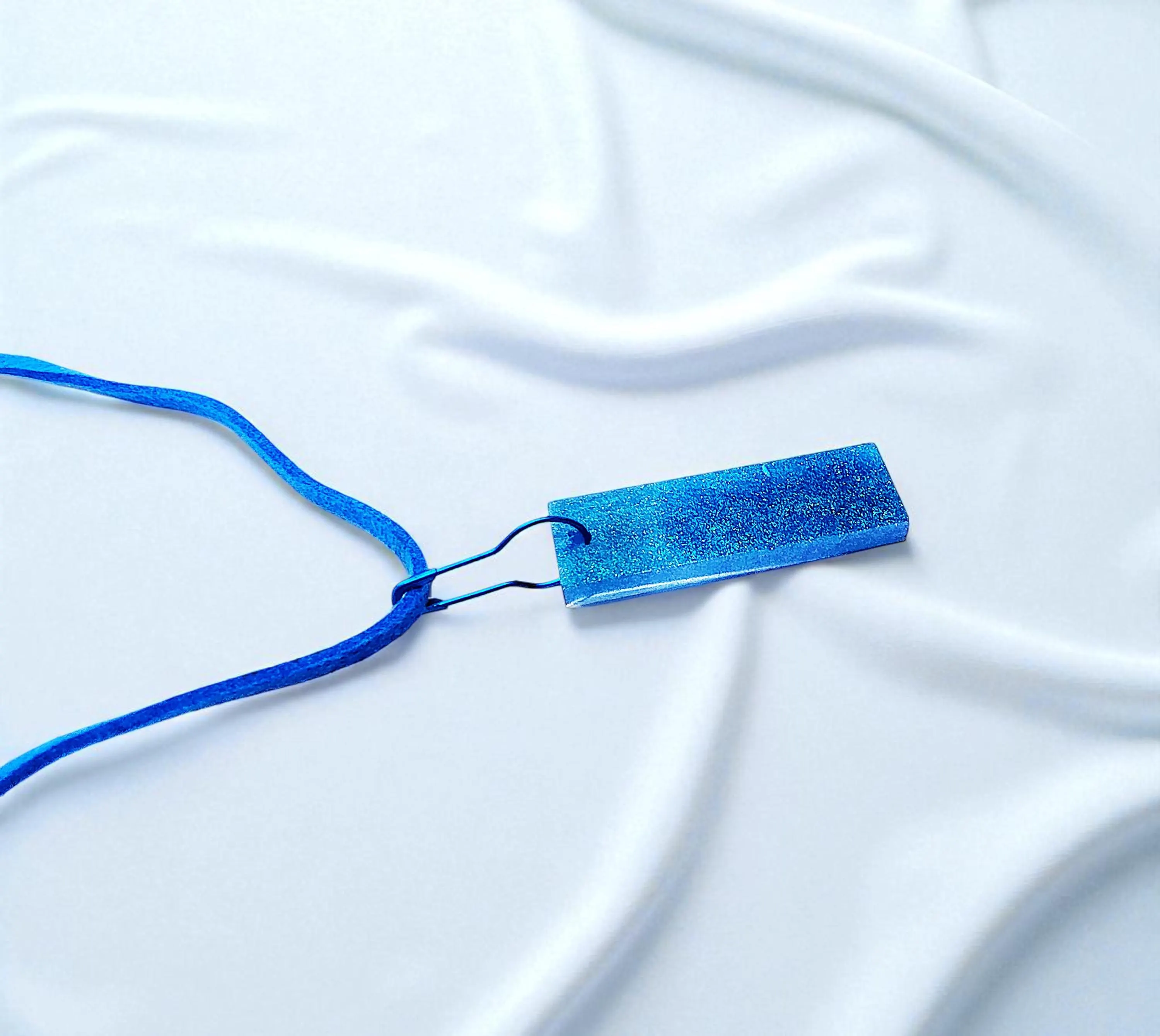 Blue Suede Cord Necklace with Teal Resin Chameleon Pendant