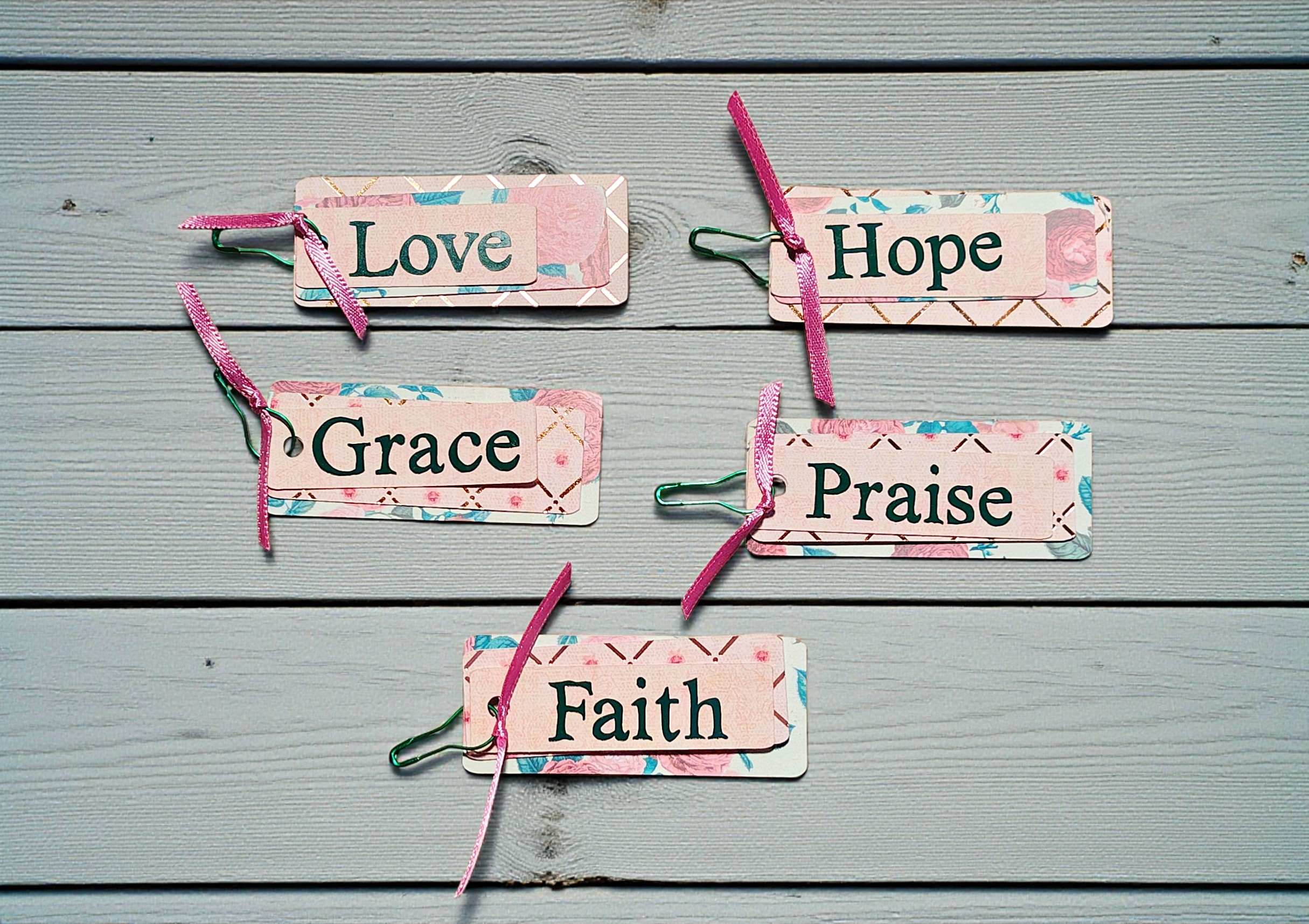 Inspirational Shabby Chic Pink Junk Journal Tags Ephemera - Set of 5