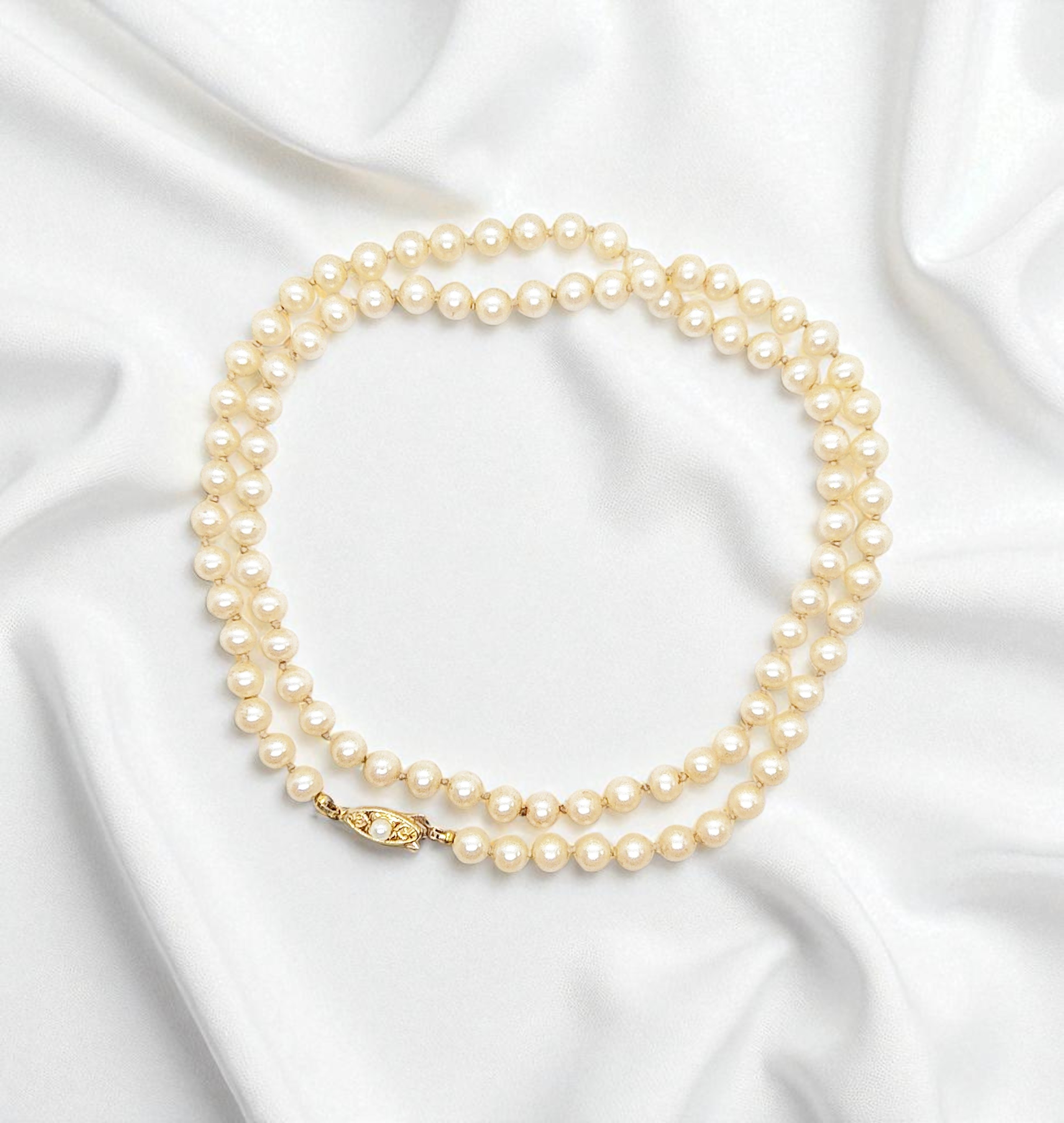 Ivory White Glass Pearl Necklace - 25 Inches 