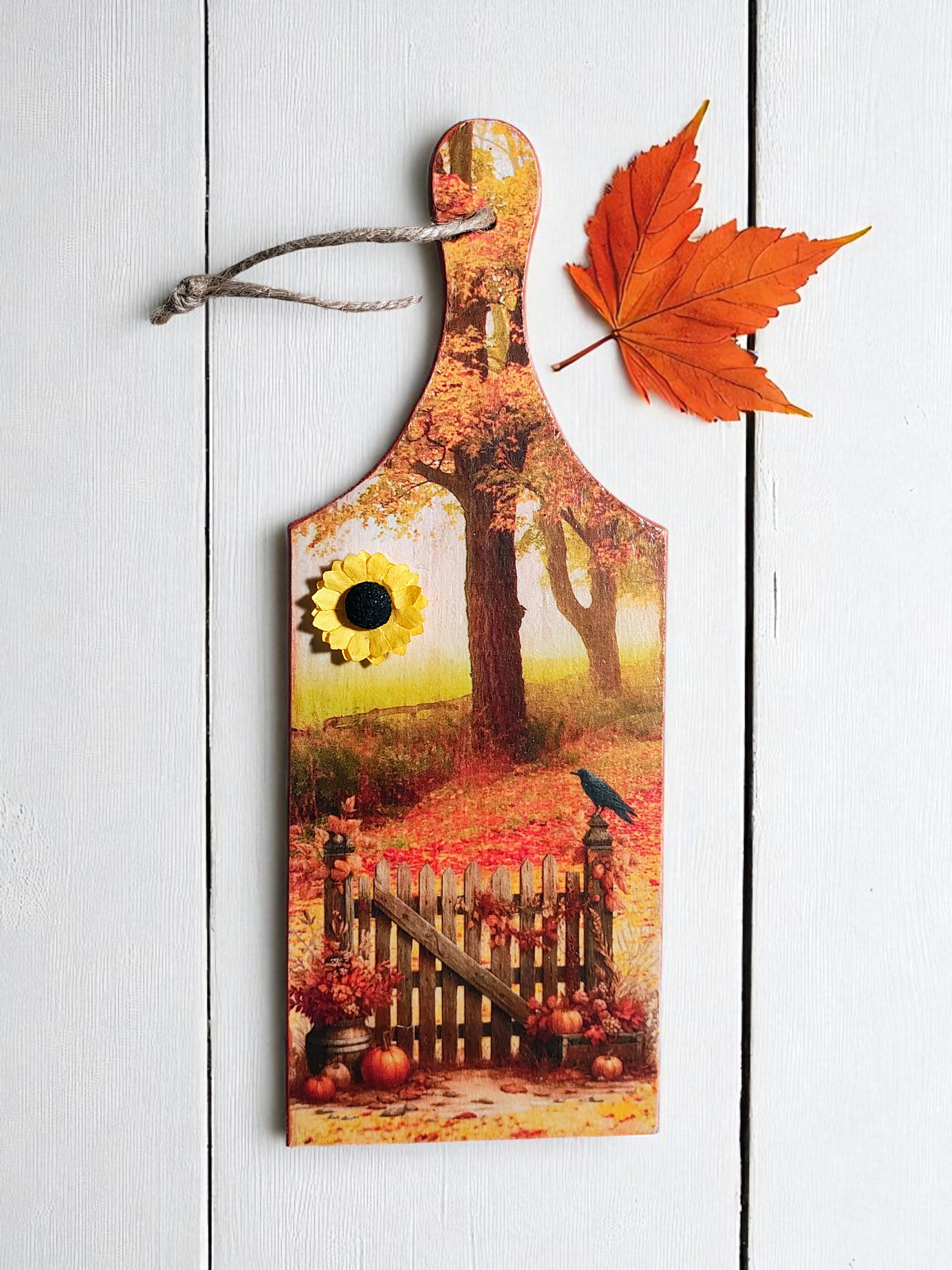 Small Wooden Autumn Scene Cutting Board