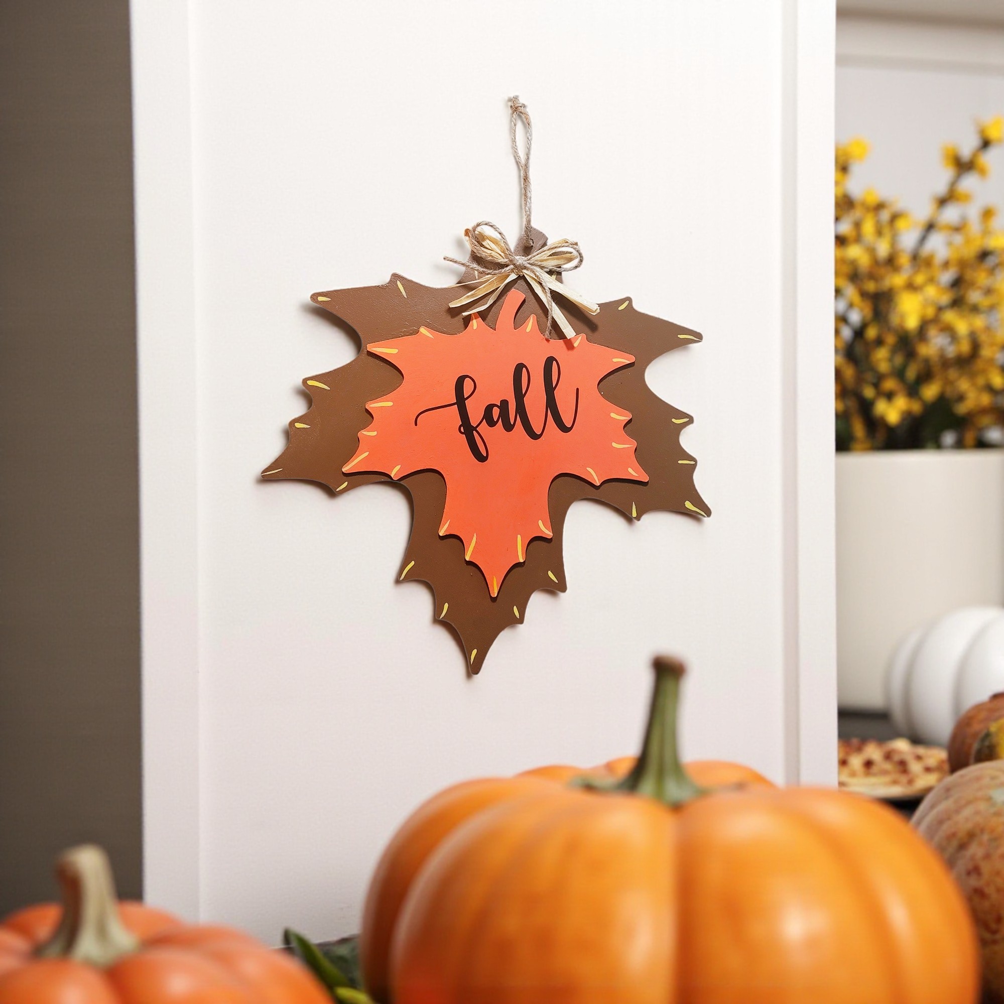 Rustic Wooden Fall Maple Leaves Door Hanger