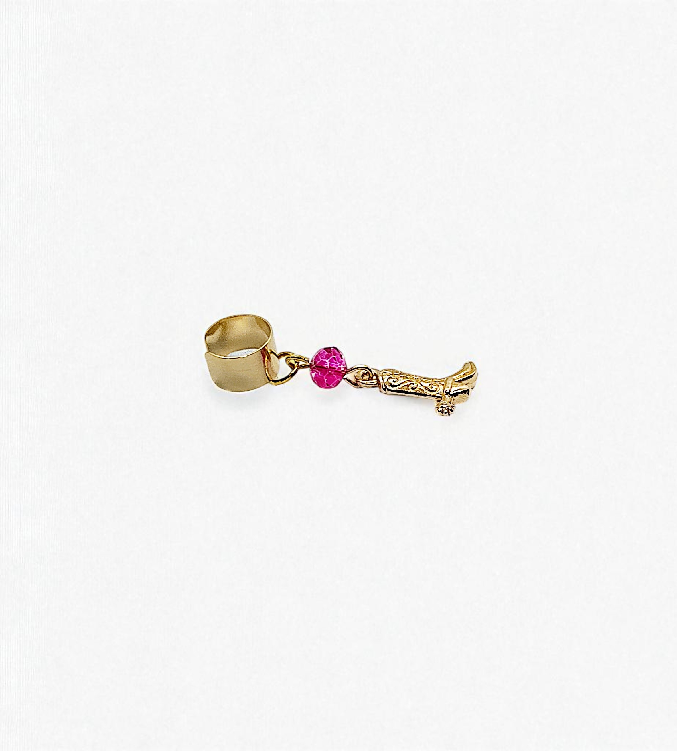 Gold Cowboy Boot Ear Cuff with Pink Crystal
