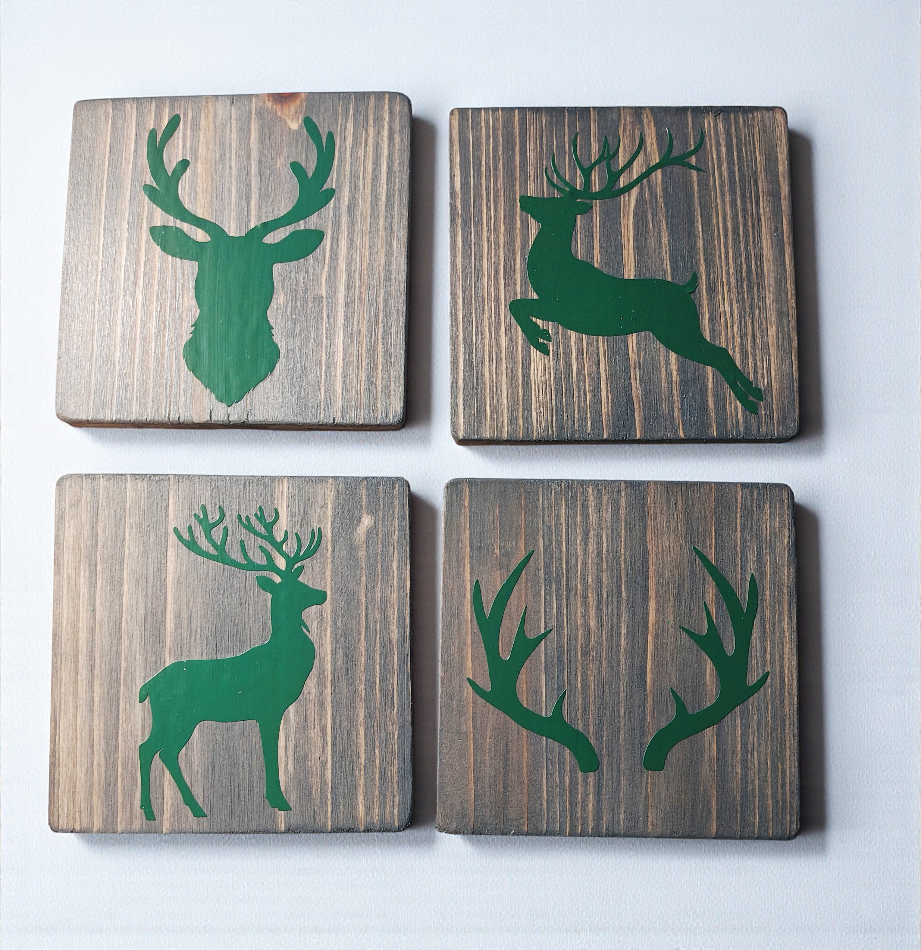 Rustic Deer & Antler Coaster Set - Set of 4